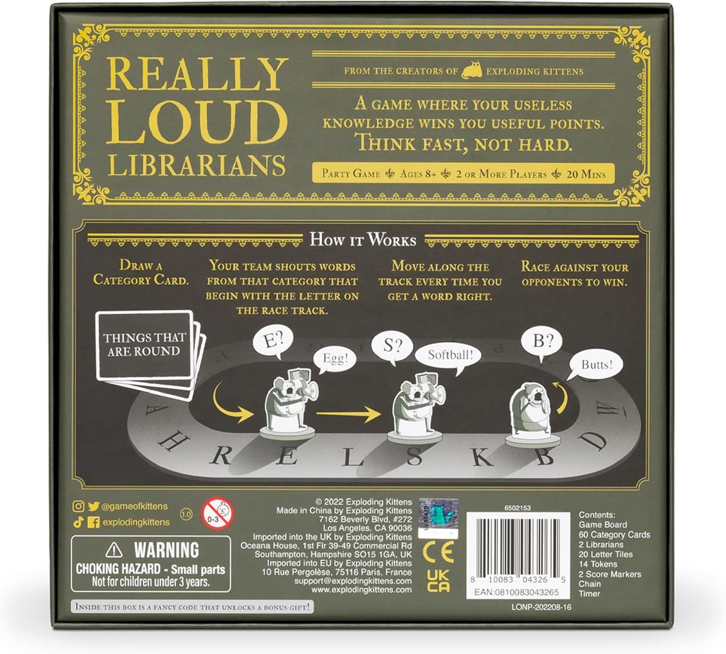Exploding Kittens Really Loud Librarians 2+ Players - Ages 8+ - 20 Minutes to Play - Fast Paced Word Shouting Board Game - Party Game, Family Game Night, Kid and Adult Card Game