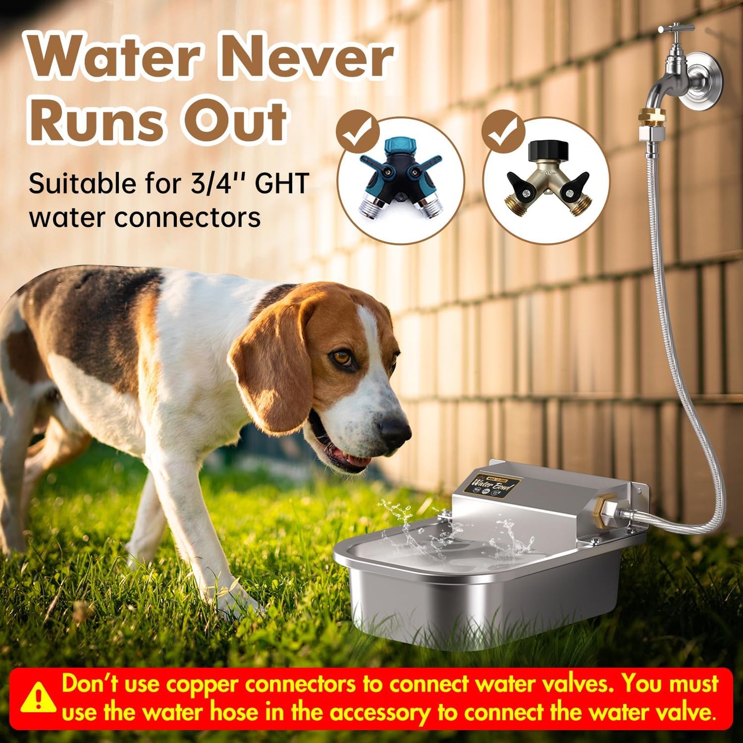 PETTEN Automatic Water Dispenser for Dogs,3L/1Gal Stainless Steel Water Bowl Dispenser Kit, Auto-Filling Fresh Water for Pets/Livestock, Fits GHT Male 3/4" Faucet.