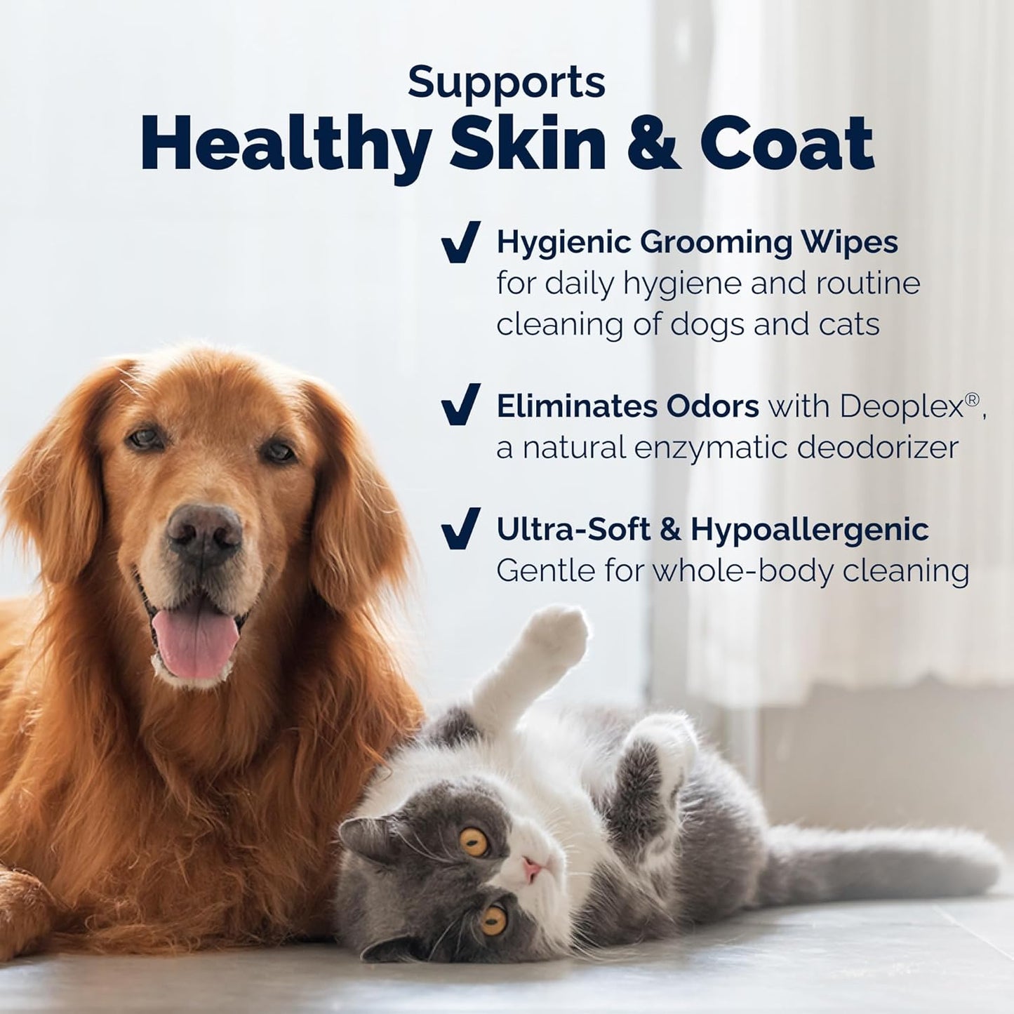 Vetnique DermaBliss Pet Wipes for Dogs & Cats for Grooming, Cleansing & Deodorizing, Thick Dog Wipes for Convenient Dog Cleaning and Natural Pet Odor Eliminator, 100ct (Refreshing Scent)