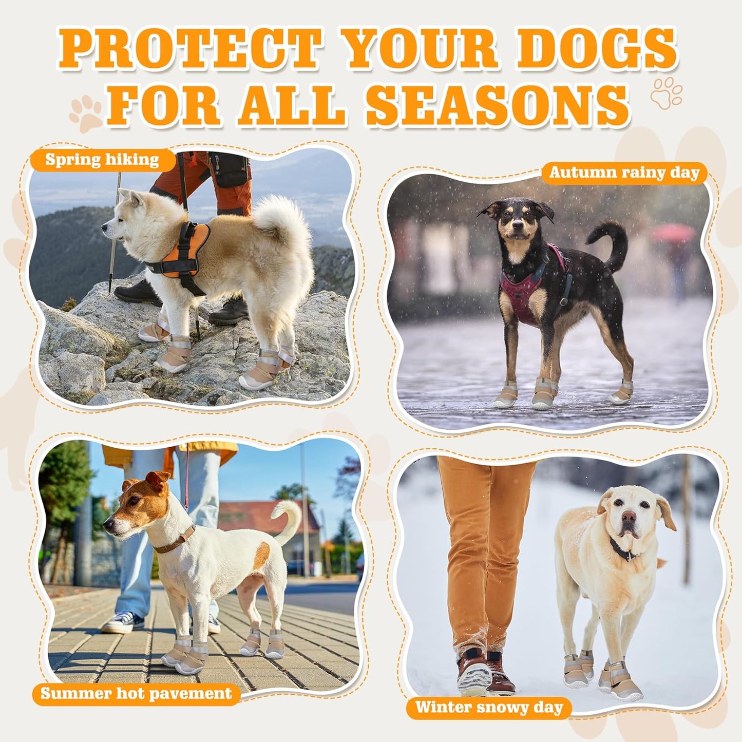 DcOaGt Dog Shoes Large Size Dogs,Mesh Breathable Dog Boots & Paw Protectors for Hot Pavement Summer Winter Snow, 360°Anti-Slip Dog Booties with Reflective Strips for Hiking/Walking,Khaki 4PCS(Size 6)
