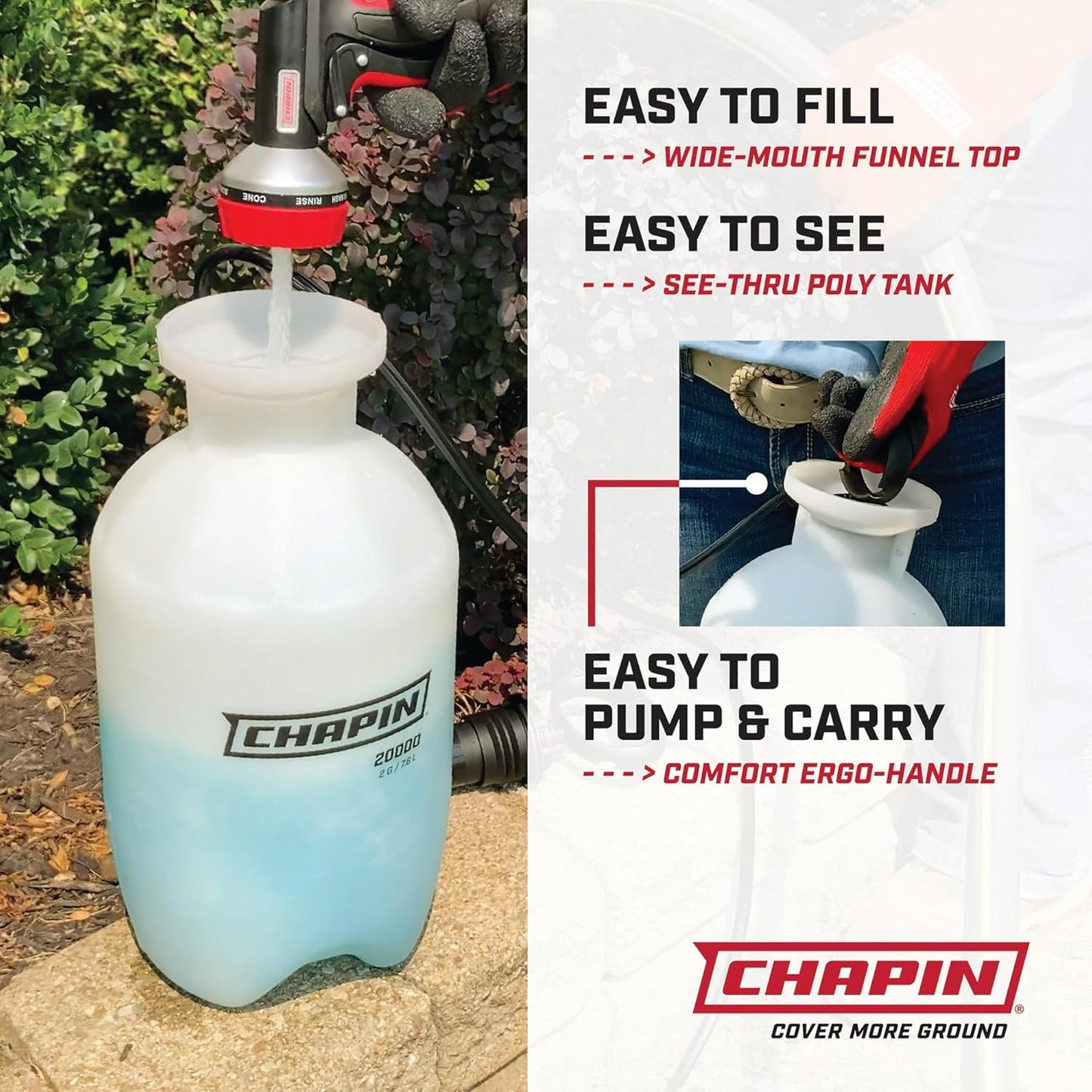 Chapin 20004 Pump Sprayer, 1-Gallon SureSpray Translucent Tank with an Easy Fill Funnel-Top Opening, Adjustable Cone Nozzle & 34" Long Reach Hose, Used for Fertilizer, Pesticides, Weeds & Pests