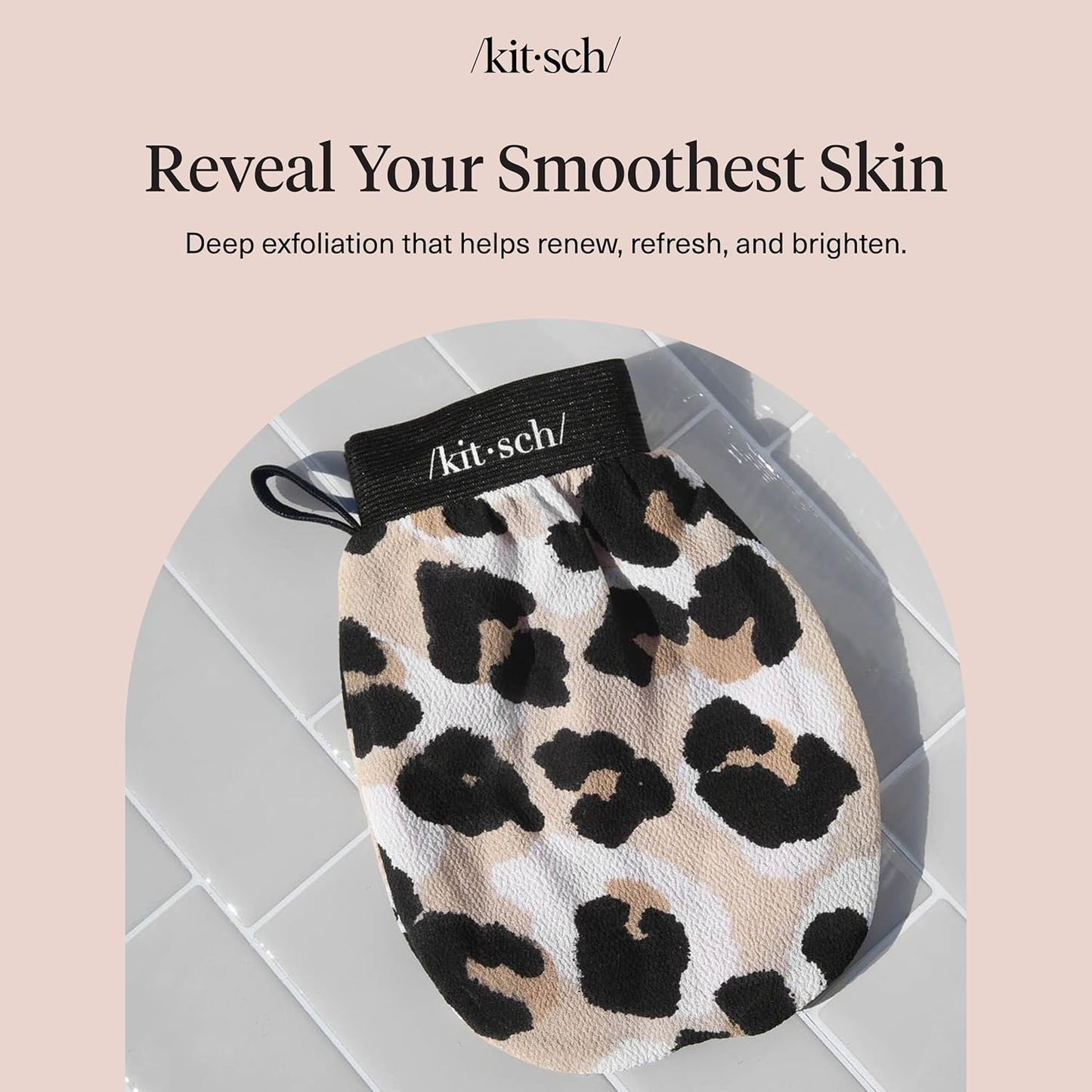 Kitsch Exfoliating Glove 1pc – Korean Exfoliating Mitt & Deep Exfoliating Body Scrubber for Shower, Bath | Body Exfoliator Glove, Dead Skin Remover | Skin Care for Smooth Skin - Leopard