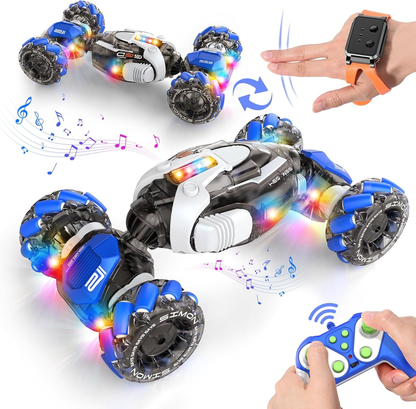 Remote Control Car, RC Toys Gifts for 6 7 8 9 10 11 12 Year Old Boys Girls - 360° Rotating 4WD Gesture Sensing RC Sunt Car with Lights & Music - Cool Birthday Gifts for Kids