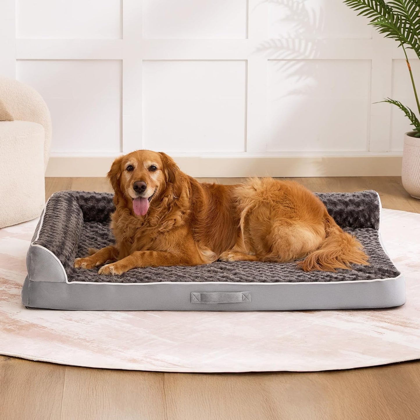 Dog Bed Large Sized Dogs, Orthopedic Dog Bed for Large Dogs, Waterproof Pet Bed with Washable Removable Cover, L-Shaped Pet Couch with Portable Handle 36"x27"x6.5", Grey