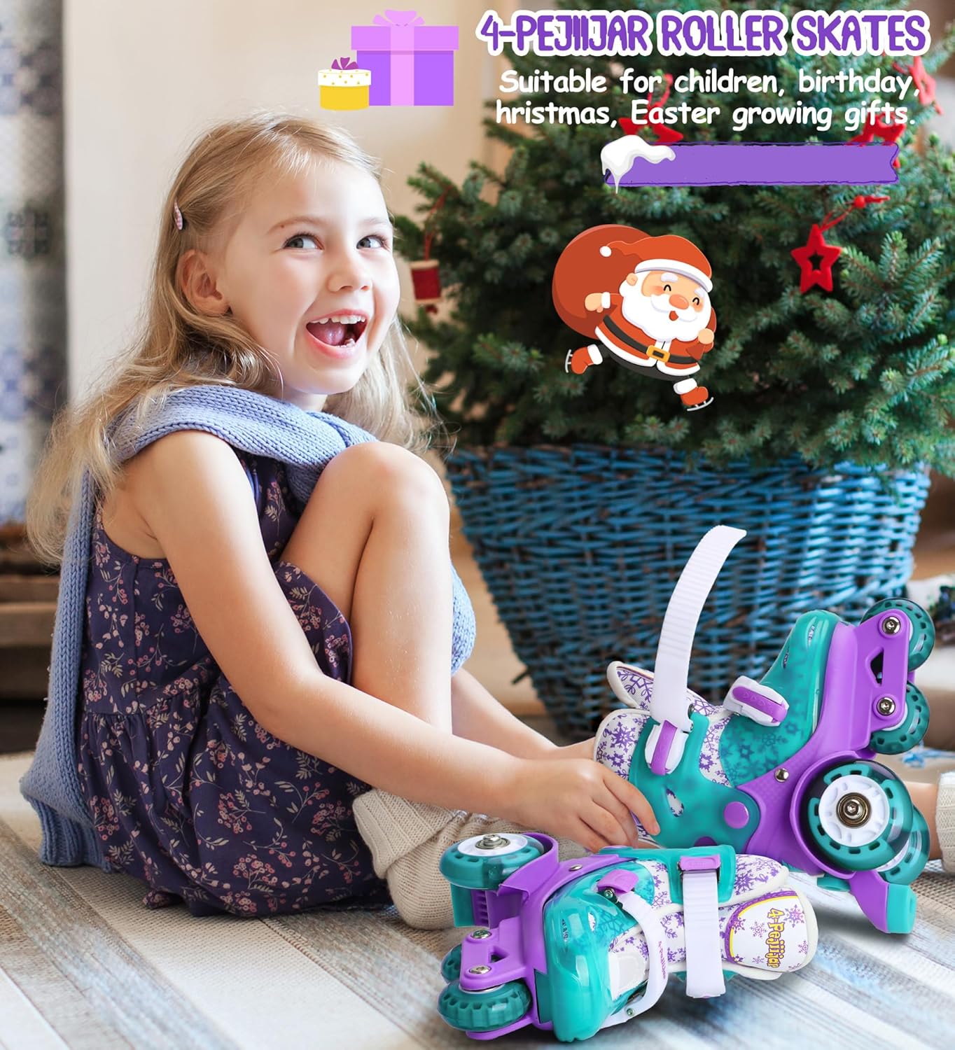 Adjustable Roller Skates for Kids Girls Ladies with Light Up Flash Wheels(Age 3-9),Three-Point Type Balance,Gift Box Packing for Toddlers,Children