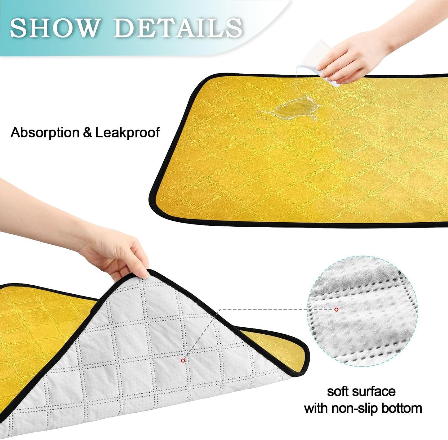 Lemon Yellow Washable Pee Pads for Dogs,Absorbent Reusable Puppy Pads Pet Training Pads for Whelping, Playpen, Crate, Bed M+L