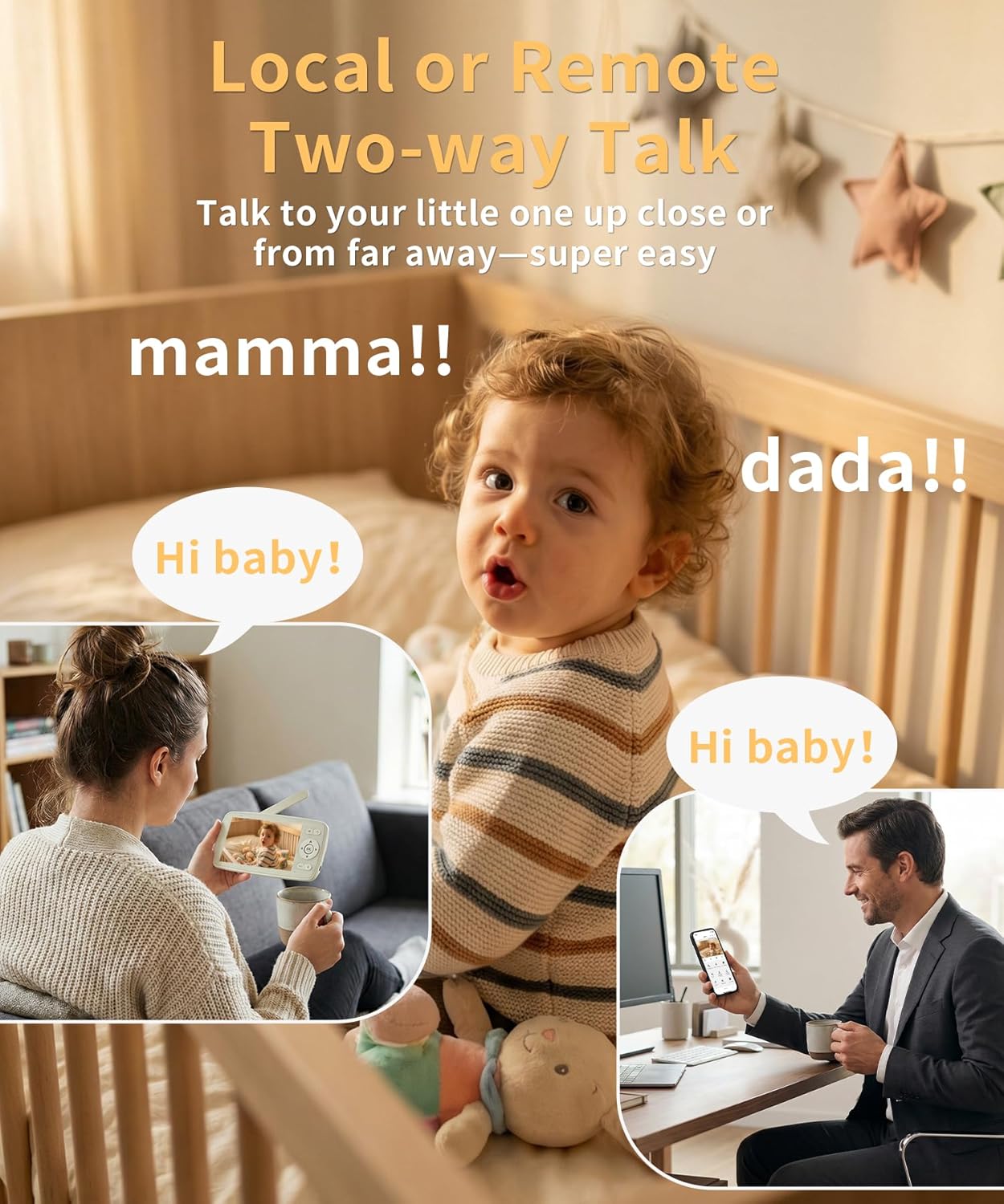 Smart Baby Monitor with Camera and Audio WiFi & No-WiFi Modes AI Cry Detection Night Vision 1080p FHD Camera and 5" Large Screen Two-Way Talk 1000ft Range Smart Alert Easy Setup for New Parents