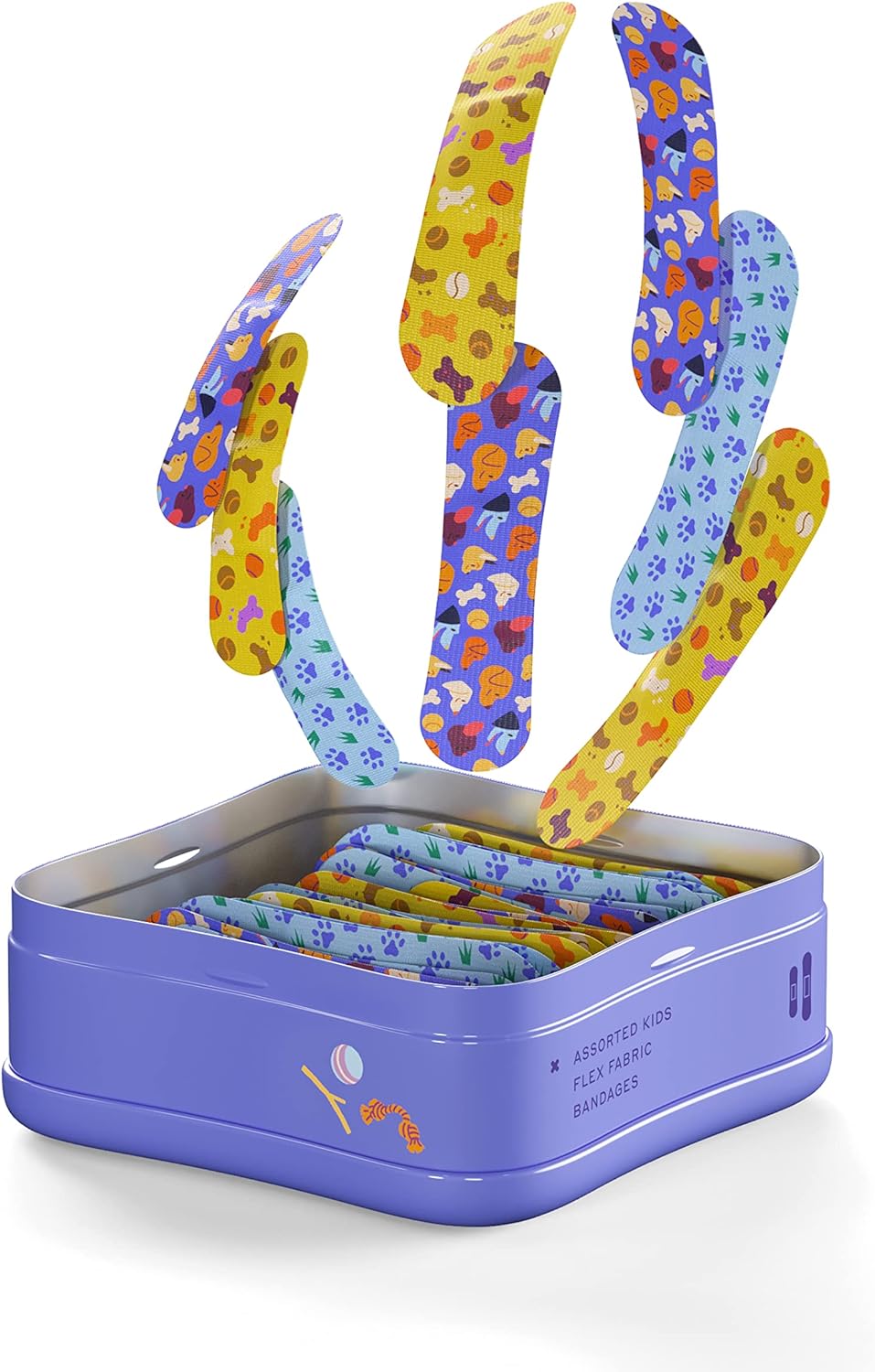 Welly Bandages | Adhesive Flexible Fabric Bravery Badges | Assorted Shapes for Minor Cuts, Scrapes, and Wounds | Colorful and Fun First Aid Tin | Dogs Patterns - 48 Count