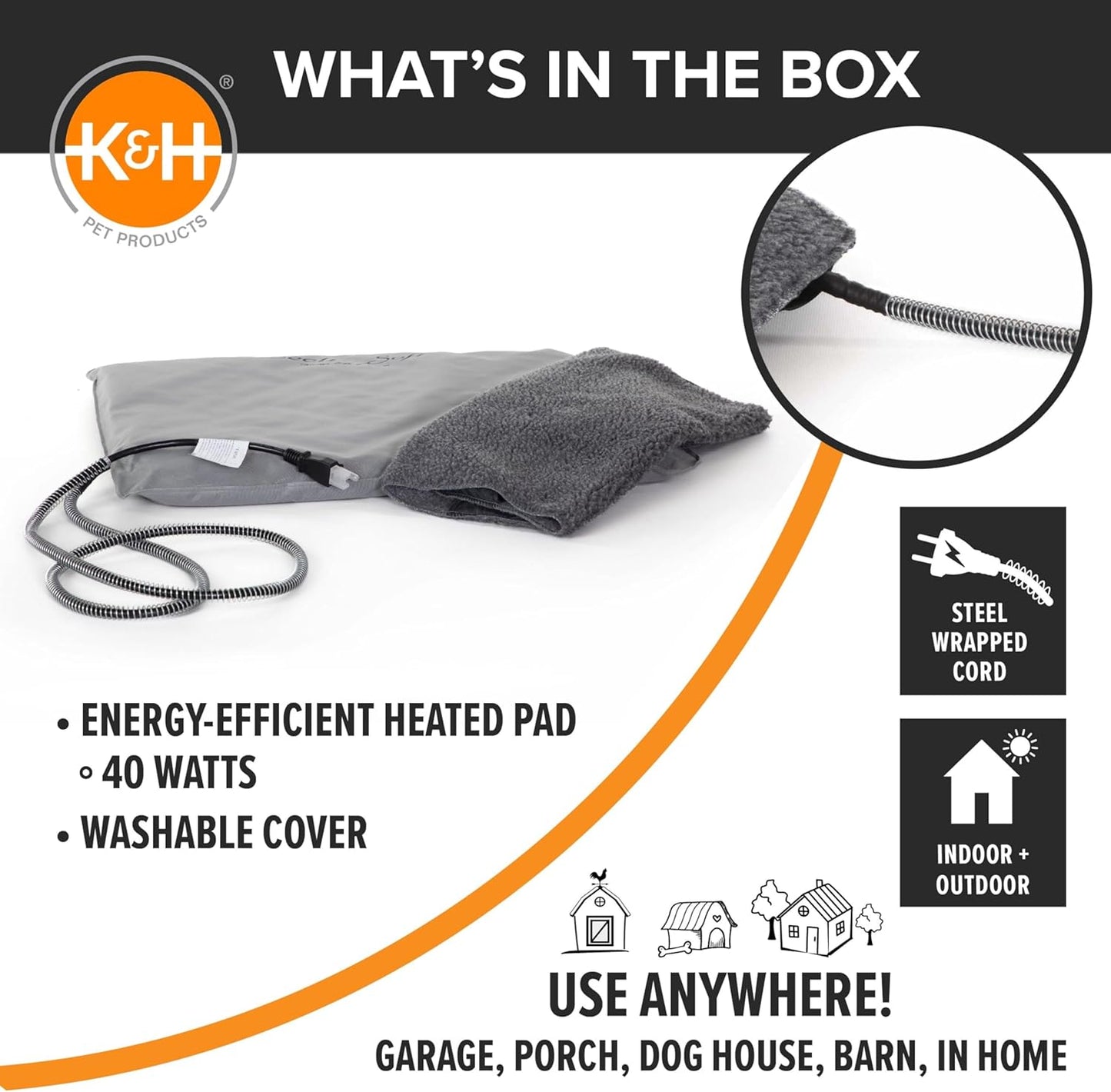 K&H Pet Products Lectro-Soft Orthopedic Outdoor Heated Dog and Cat Bed for Medium Dogs or Big Cats, Soft/Flexible Safety Listed Warming Pad, Waterproof, Washable Cover - Medium 24 X 19in Gray 40W