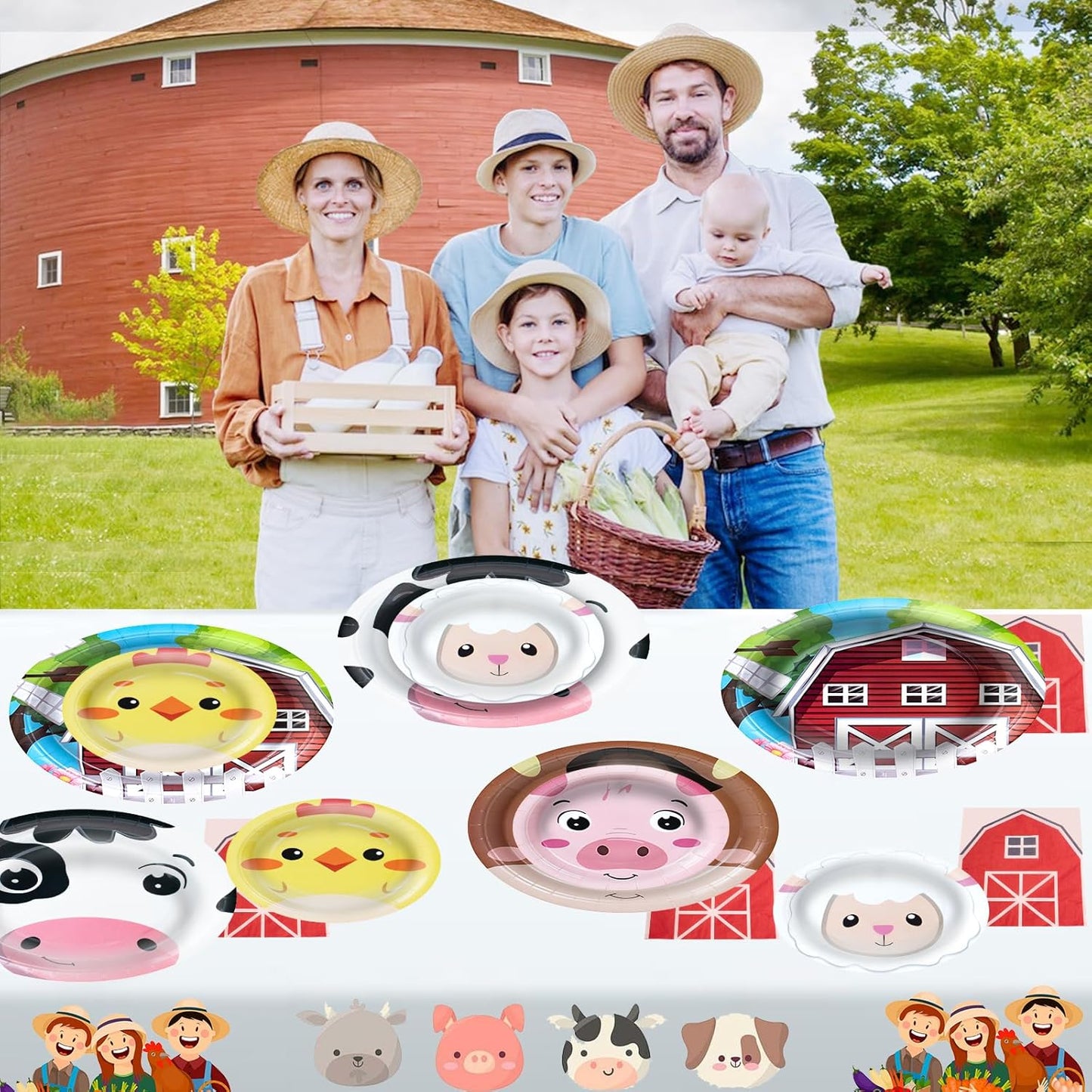 180Pcs Farm Animals Party Supplies Paper Plates and Napkins Serve 60 Disposable Tableware Set for Birthday Party Decorations Game Day Family Holiday Sports Events