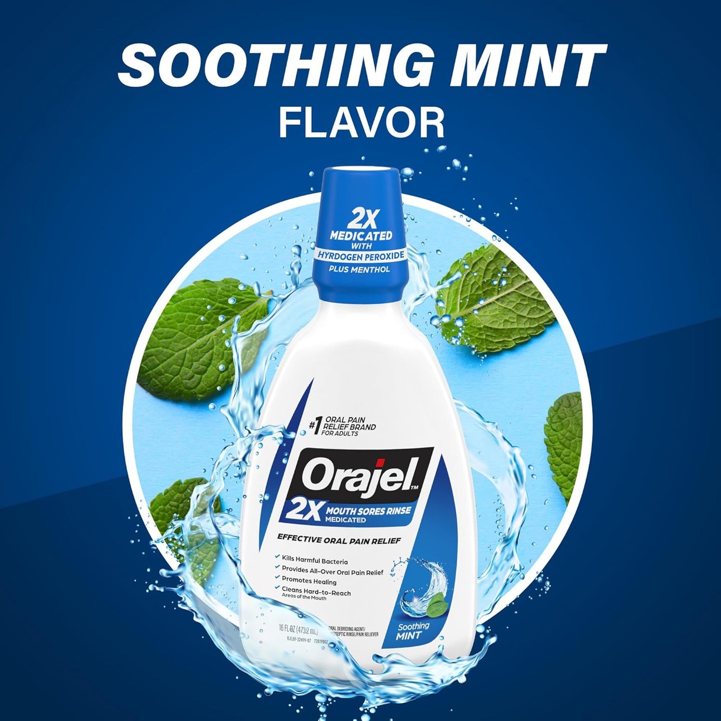 Orajel Nonseptic Mouth Sore Rinse 16oz, Soothing Mint Flavor, Provides Pain Relief, Promotes Healing, 3-Pack
