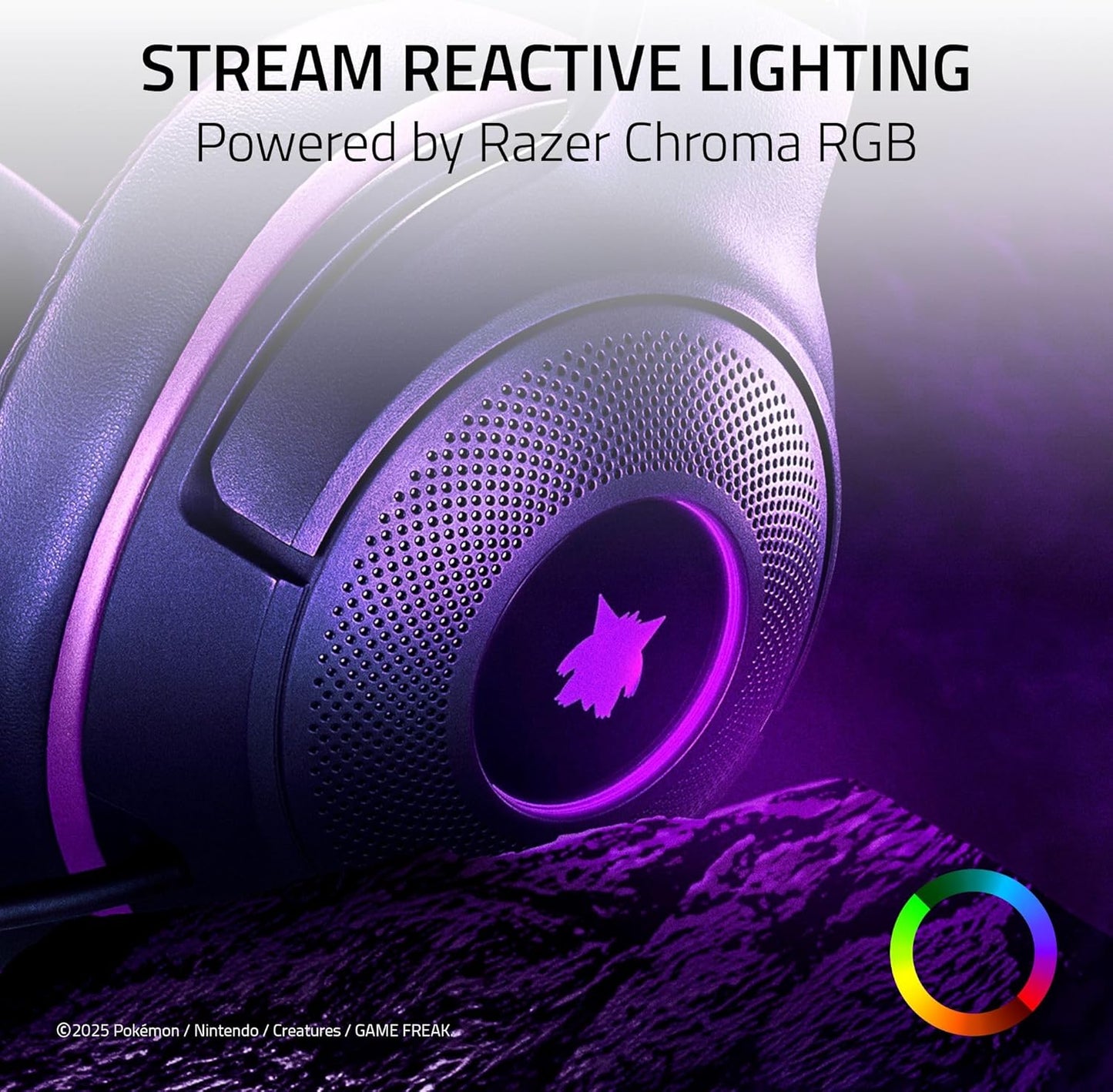 Razer Kraken Kitty V2 USB Wired Headset: Gengar Spikes - Stream Reactive Lighting - HyperClear Cardioid Mic - 40 mm Drivers - 7.1 Surround Sound - Comfortable Ear Cushions - Pokemon Gengar Edition