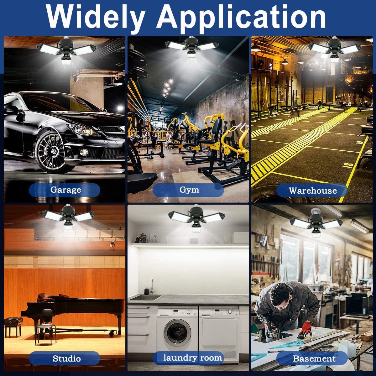 LED Garage Light, 80W 8000 Lumen Ceiling Lights with 3 Adjustable Panels, 6500K Daylight Light Bulb Fixture LED Lights for Garage, Workshop