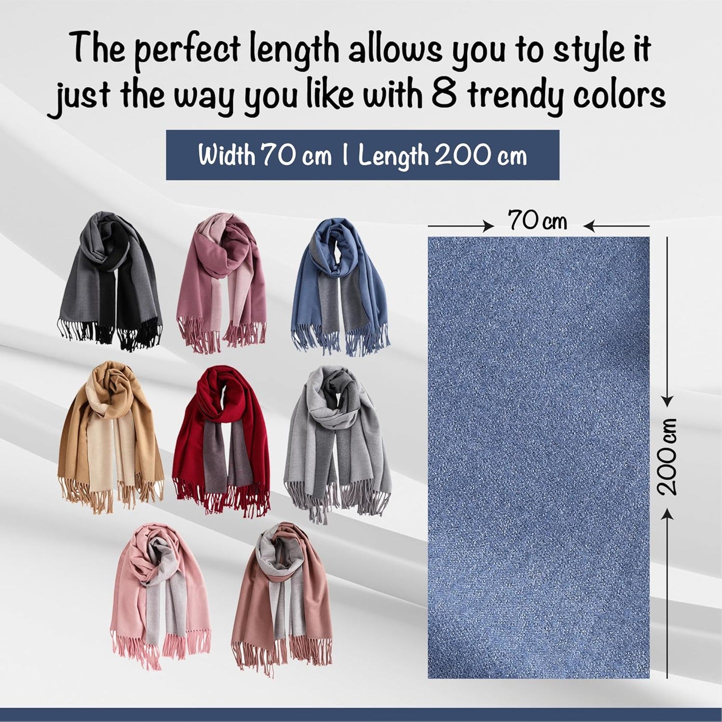 Winter Scarf for Women-Reversible Scarf with Cashmere-Like Softness 70x200cm - Warm Shawl Wrap -Pashmina Shawls Wrap