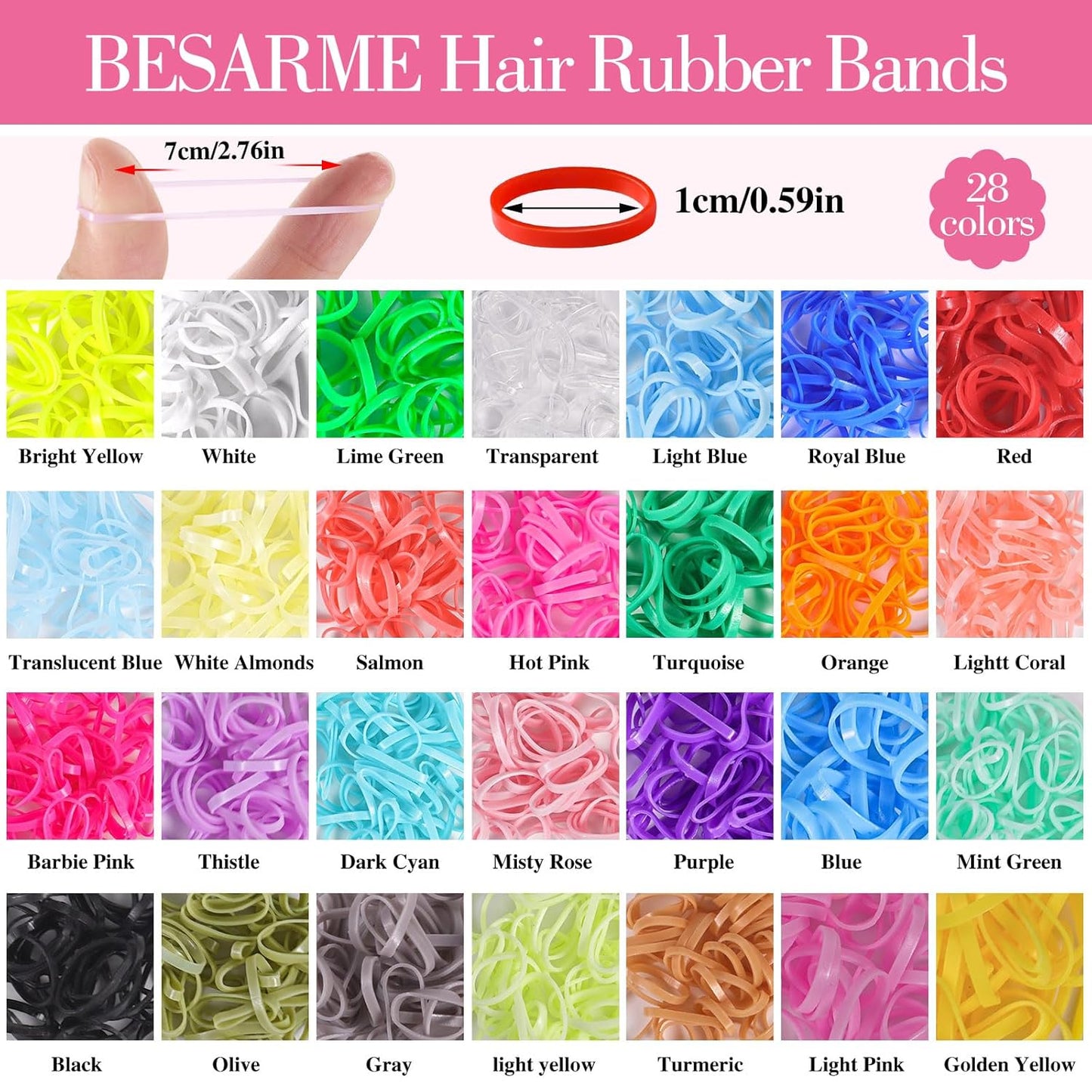 28 Colors Rubber Bands with 8 Hair Styling Tools, 1500 Pcs Colorful Elastic Ties Small Rubber Bands Baby Toddler Ties Mothers Day Gifts for Mom Daughter