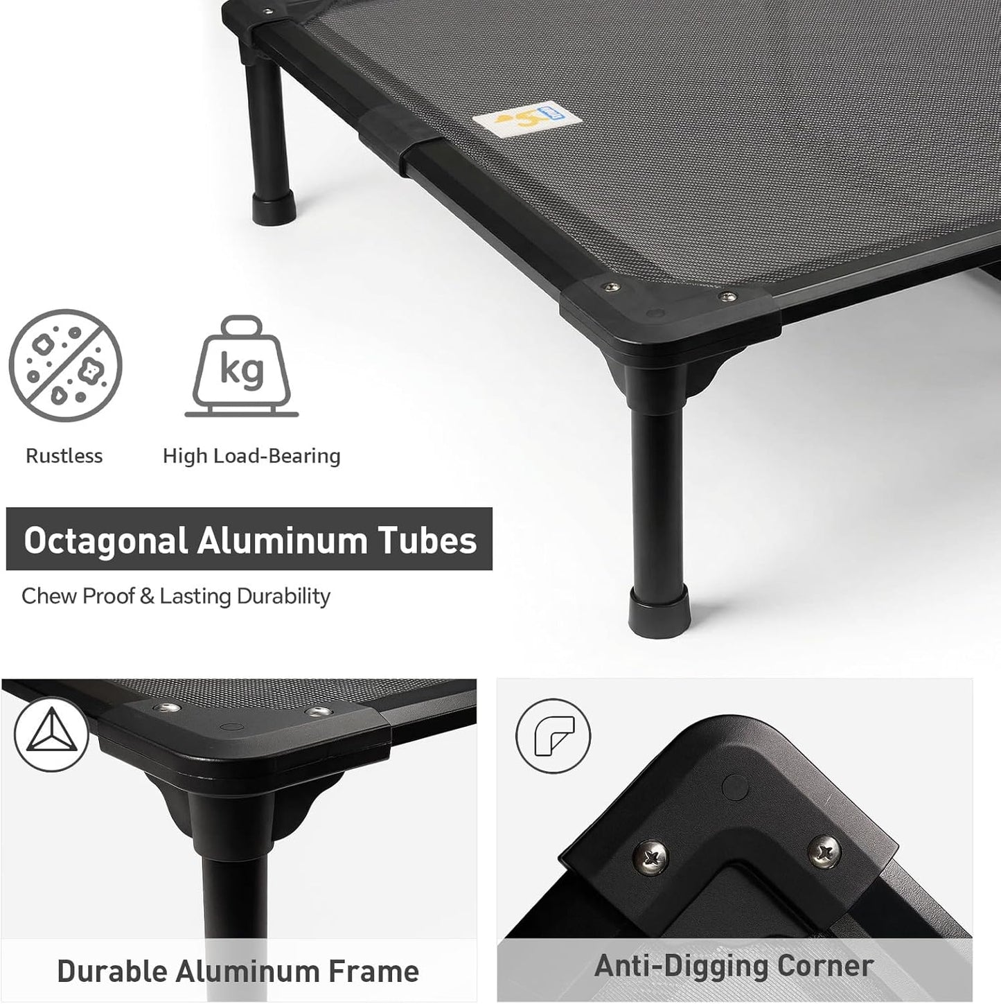 Sytopia 42'' Indestructible Outdoor Elevated Dog Bed for Large Dogs, Chew-Proof Pet Camping Raised Cot with Breathable Mesh - Durable Frame, Cooling Hammock Bed, Non-Slip Feet, Waterproof, Easy Clean