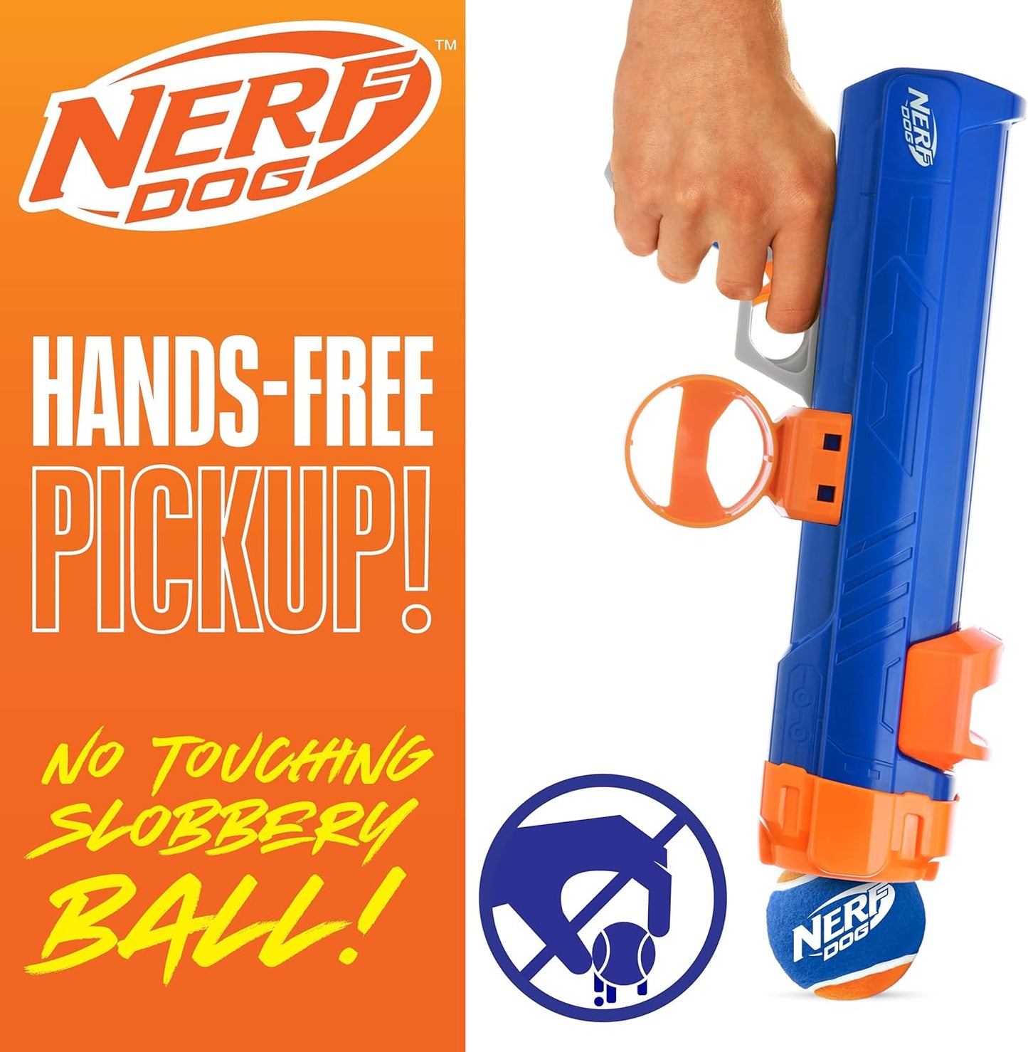 Nerf Dog Tennis Ball Blaster Dog Toy Blue/Orange, 16 Inch Compact Blaster with 1 Ball