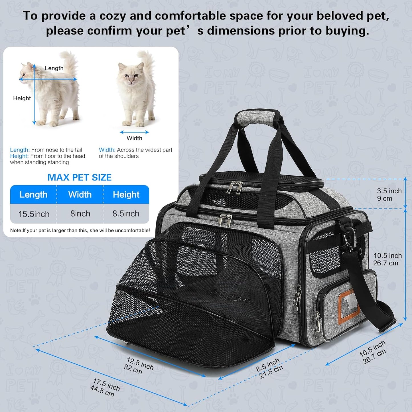 Cozy Cruiser Pet Carrier with Wheels,TSA Airline Approved, Expandable Space, Soft-Sided & Collapsible Design,Rolling Travel Bag with Telescopic Handle for Small Dogs and Cats