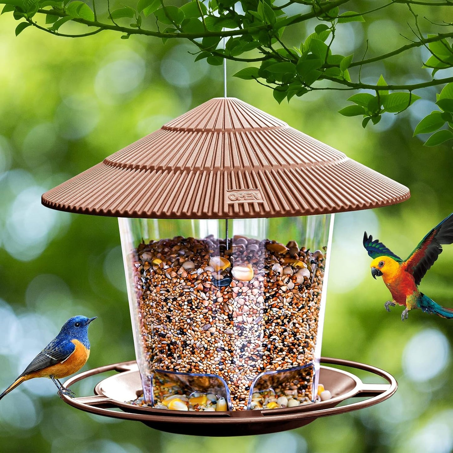 Bird Feeder Outdoor Hanging for Wild Bird Seed, Brown