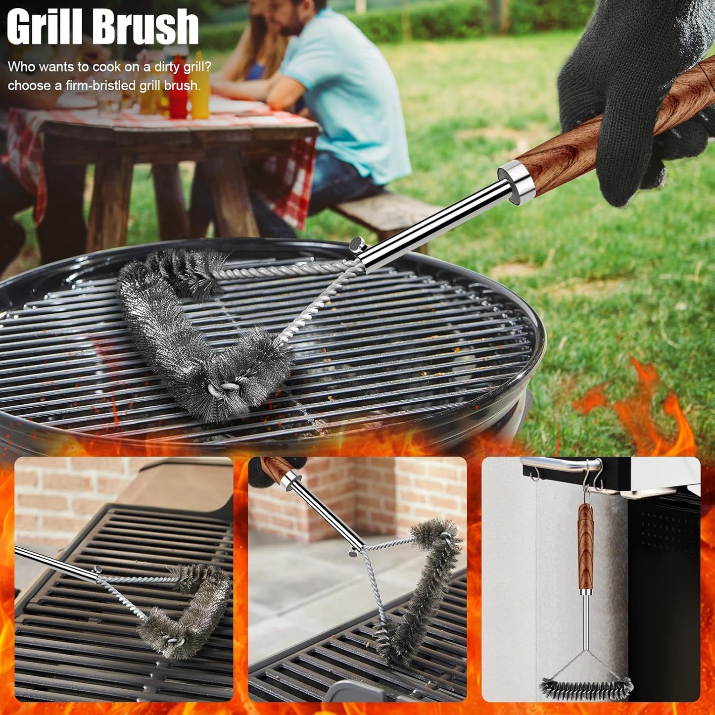 31pcs BBQ Grill Accessories Gifts for Men Dad, Heavy Duty Grilling Tools Gift Set for Father‘s Day, Stainless Steel BBQ Utensils Kit with Mats, Grill Brush in Carrying Bag Brown
