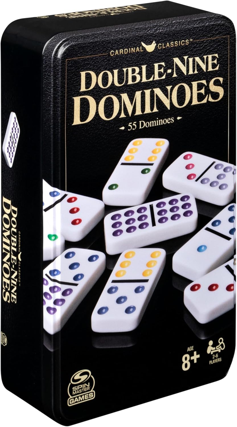 Spin Master Games, Cardinal Classics Double Nine Dominoes Set in Storage Tin, Dominoes for Kids & Adults, Classic Game, 2-6 Players, Easter Gift, Ages 8 & Up