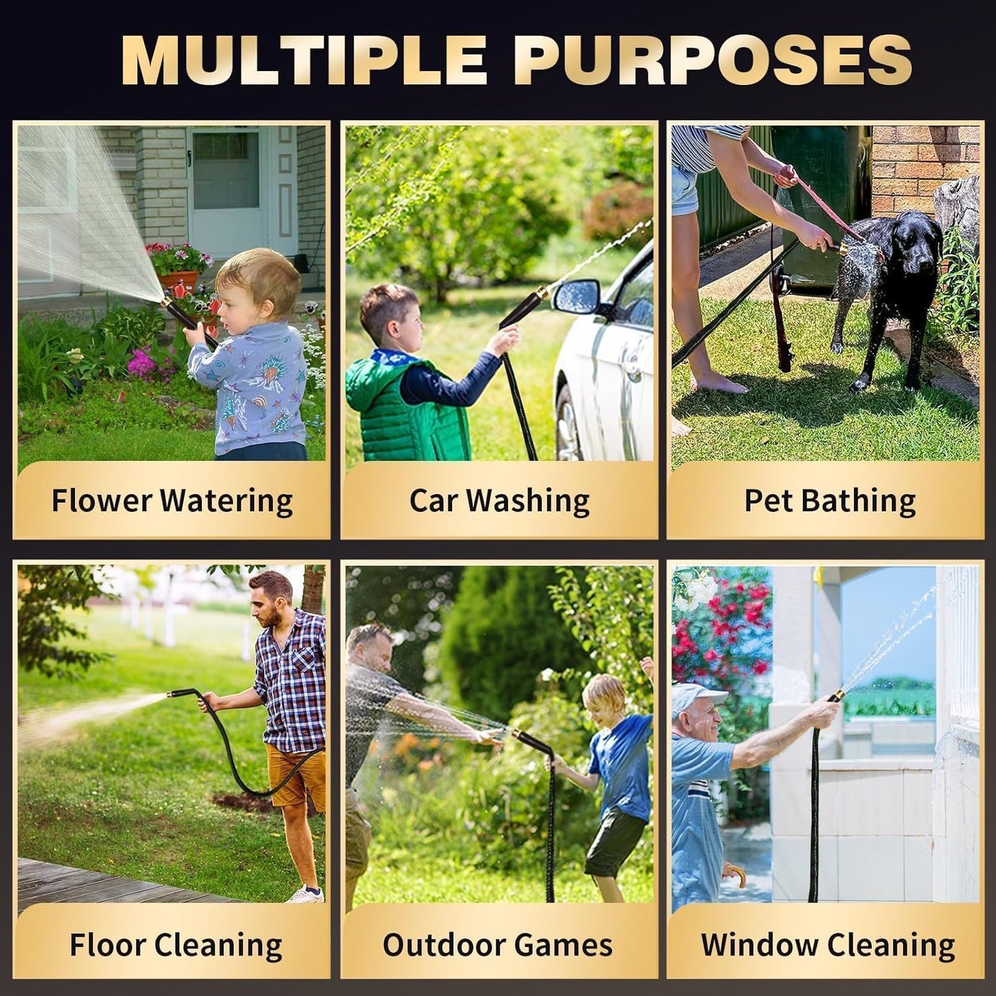 Garden Hose 100 ft Water Hose Flexible Heavy Duty Outdoor Lightweight No Kink Long Non-Expandable High Pressure Flat Hoses Pipe 100’ Strong 3/4’’ Brass Fitting for Outside Yard Lawn Car Wash