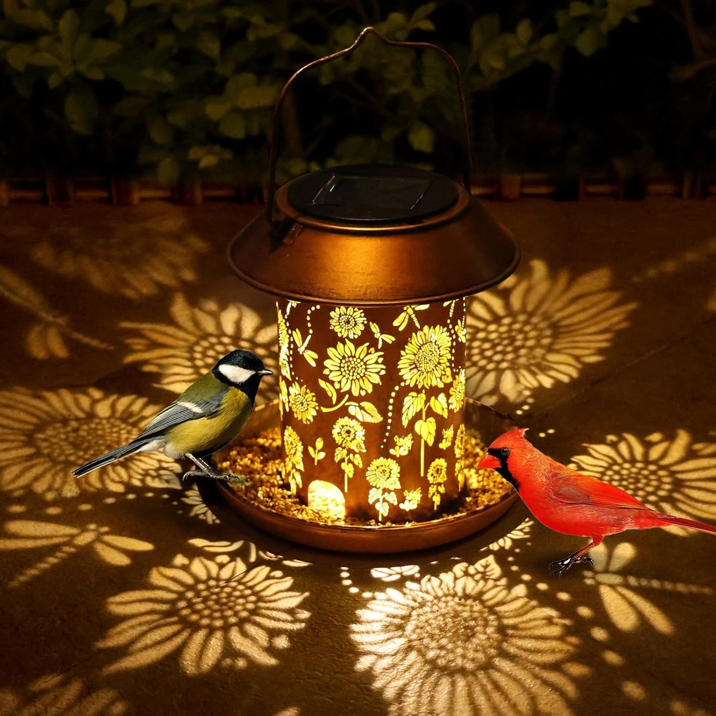 Bird Feeders for Outdoors Hanging,Metal Wild Bird Feeder Solar Lanterns Outdoor Waterproof Spring Decor Garden Gifts for Women Mom Bird Lovers,Decoration for Yard,Patio,Porch,Balcony