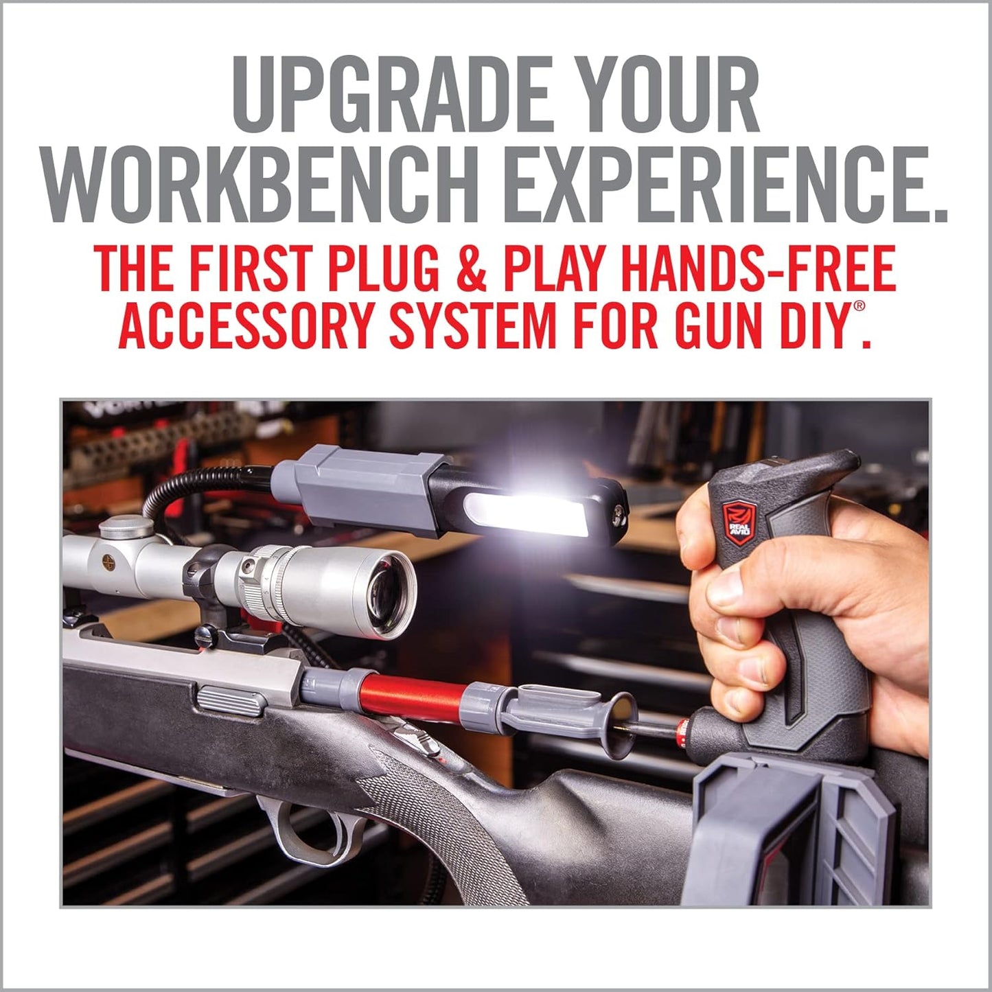 Real Avid Smart‑Assist Accessory System – Quick‑Connect Hands‑Free Workbench Kit with Rechargeable 180‑Lumen Work Light, 5" Magnifier & Cell Phone Holder for DIY Projects