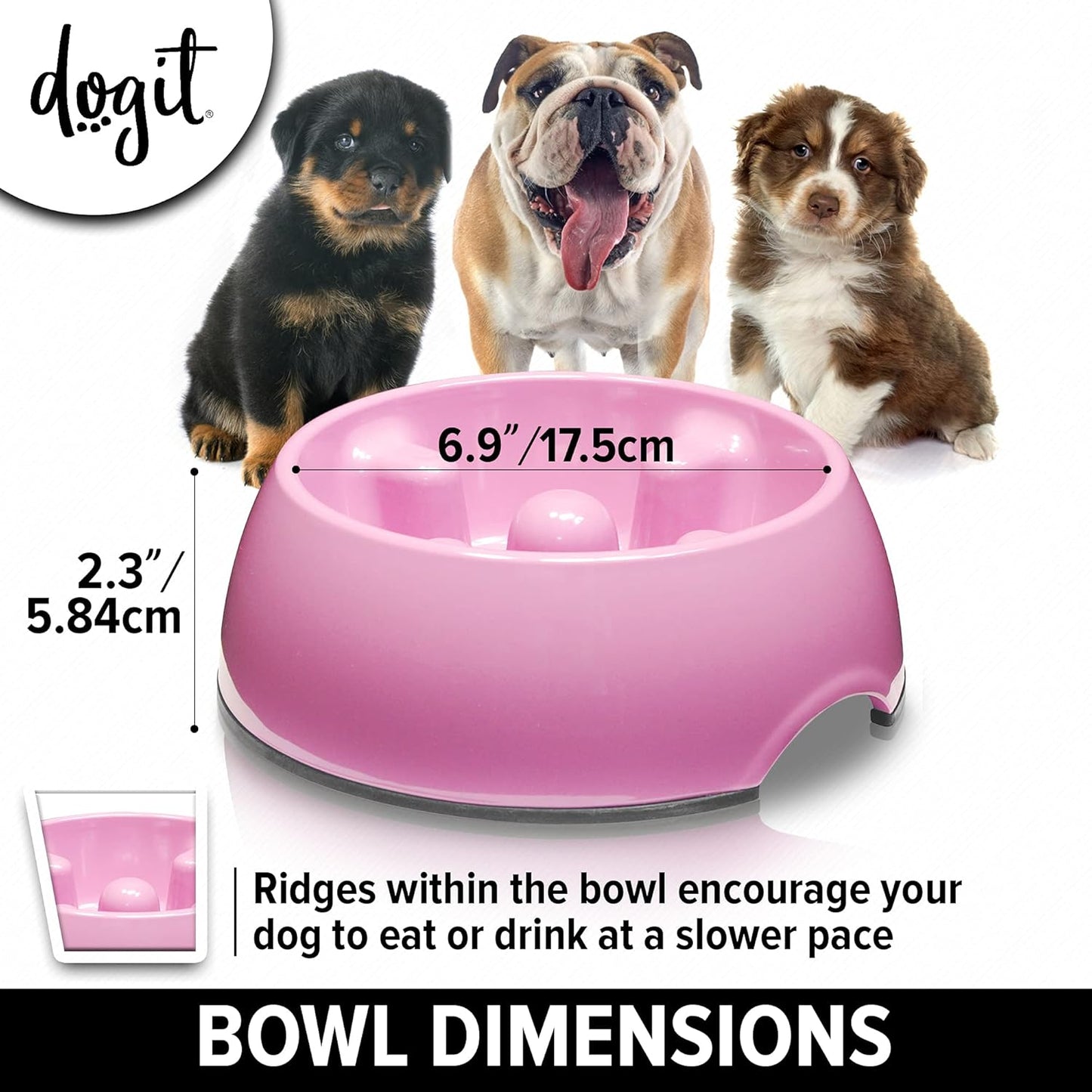 Dogit Go Slow Anti-Gulping Dog Dish, Slow Feeding Dog Bowl Suitable for Wet or Dry Food, Small, Pink