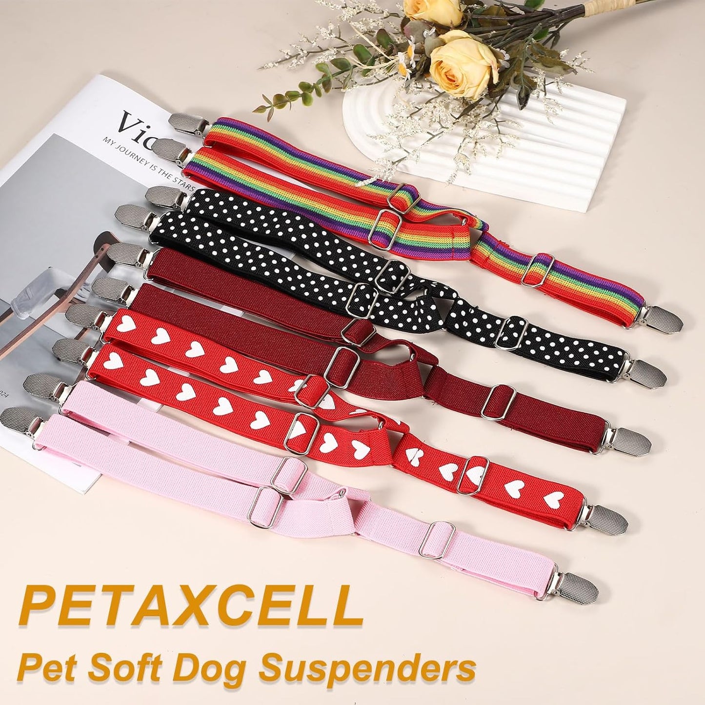 Dog Suspenders, Pet Diapers Keeper, Diapers Suspender for Dog, Elastic Strap Clips, (Pink, S, 2 Pcs), Intended for Small Medium Large Pet Doggy Skirt Dresses