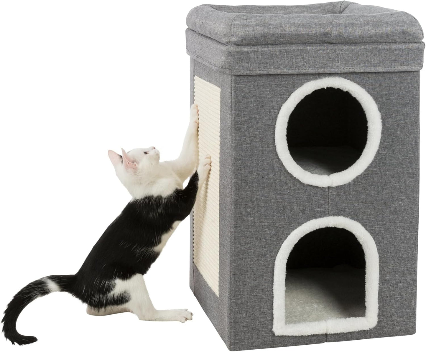 Trixie Saul Cat Condo | 2-Story Condo Tower | Scratching Surface | Foldable for Easy Storage | Gray