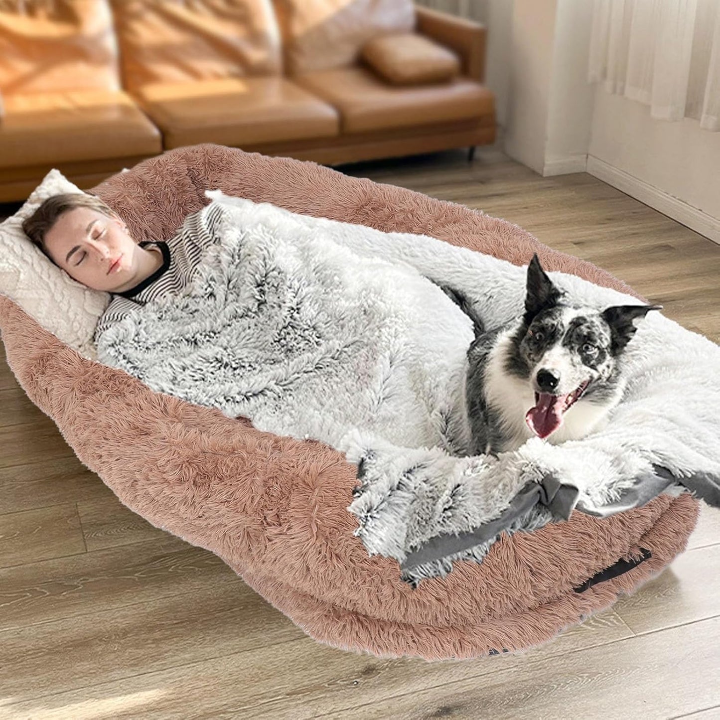 Large Human Dog Bed, Cozy Plush Sized Pet Bed with Removable Cover, Machine Washable Cloth, Ideal for Living Room, Bedroom, Office Human Dog Bed Large Dog Bed Humans