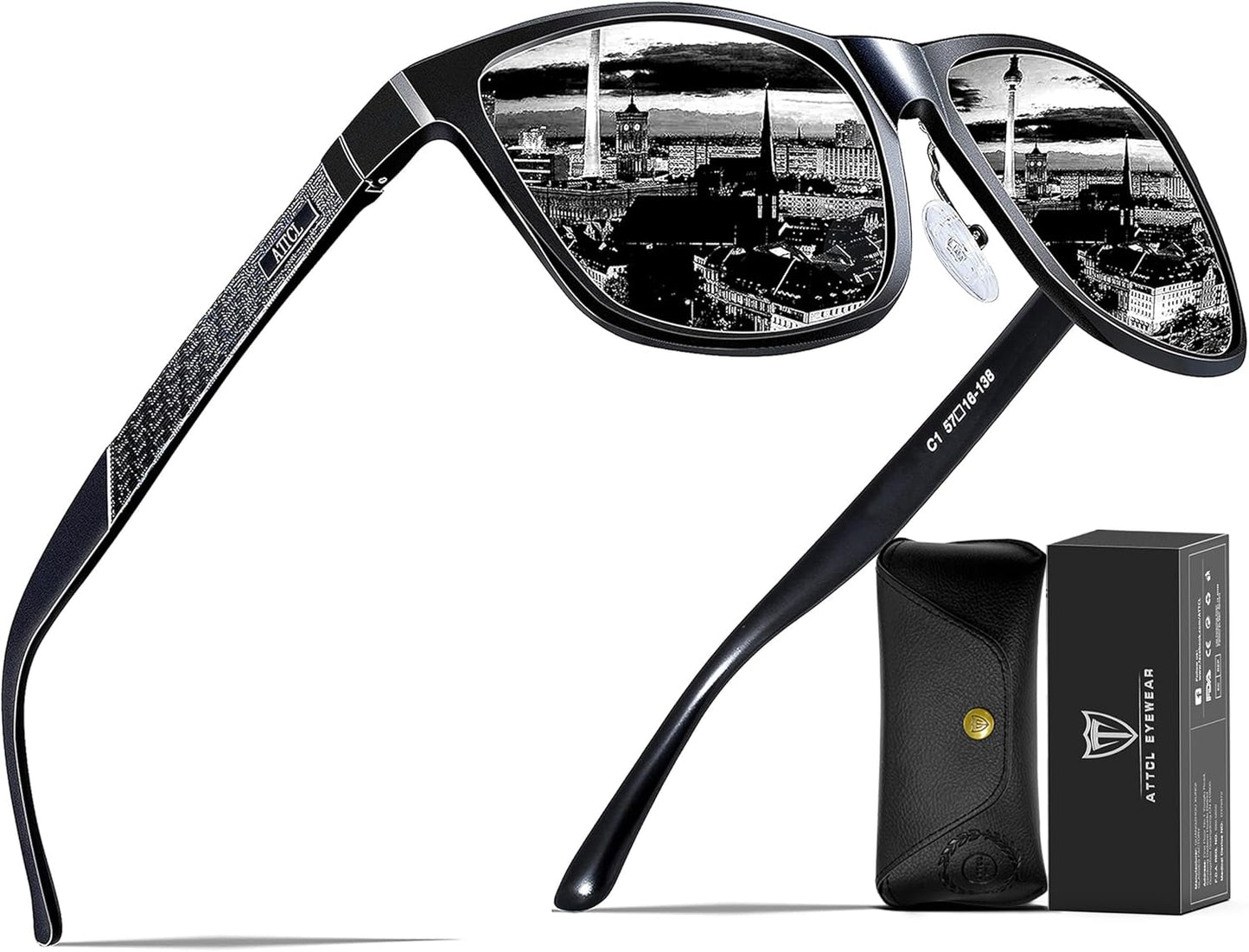 ATTCL Polarized Sunglasses Men for Driving: UV400 Protection Lightweight AL-MG Metal Rectangular Sun glasses Hiking Travel