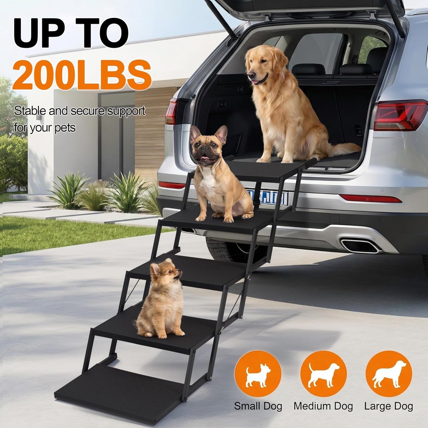Dog Stairs for Car, Foldable Dog Steps for Large Dogs, 6-Step Ultra-Lightweight Non-Slip Dog Ramps Supports Up to 200 lbs, Suitable for SUV,Truck, Sofas, Bed