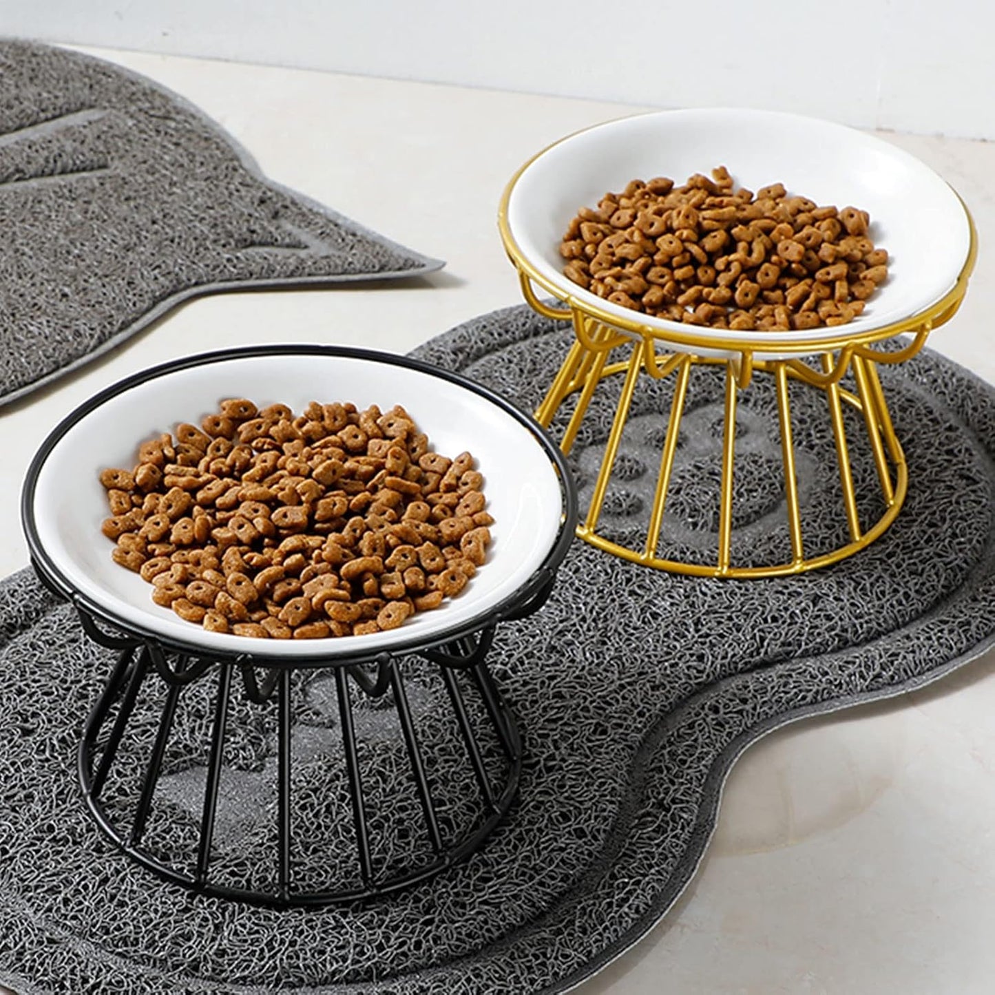Elevated Cat Bowls, Raised Stand Whisker Fatigue Food Dishes for Cats and Small Dogs, Detachable Pet Feeding Bracket, Anti-Vomiting Cat Feeding Station (Black)