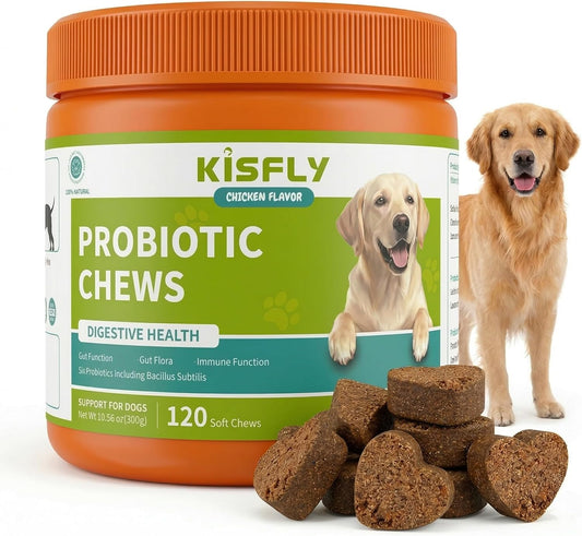 Probiotics for Dogs 20 Billion CFU - 6 Strains with Bacillus Subtilis - Soft Chews for Dog Diarrhea, Gas, Bad Breath & Itchy Skin - Digestive & Immune Support - 90 Count