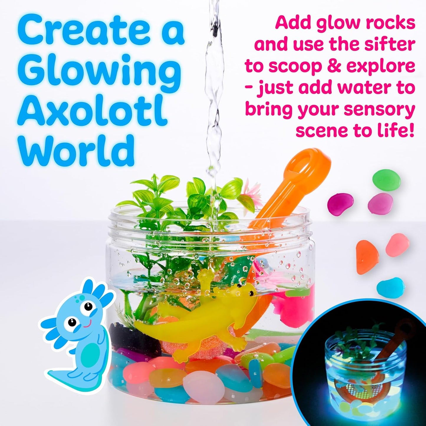 Creativity for Kids Sensory Adventure Axolotls Kit | Dig, Squish & Explore | Scoop, Pinch & Play with Fine Motor Tools | Screen-Free Activity for Kids & Easter Basket Stuffers (Ages 4+)