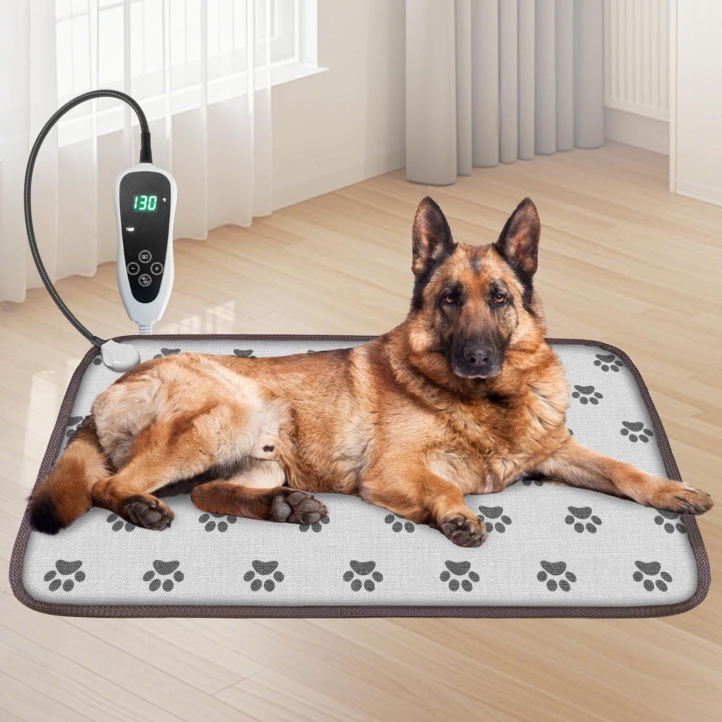 Large Dog Heating Pad 34x21in with Smart Thermostat Switch and Power Line Protection Tube,Obtained MET and UL Dual Certification,Waterproof Pet Heating pad, Suitable for Dogs of All Ages