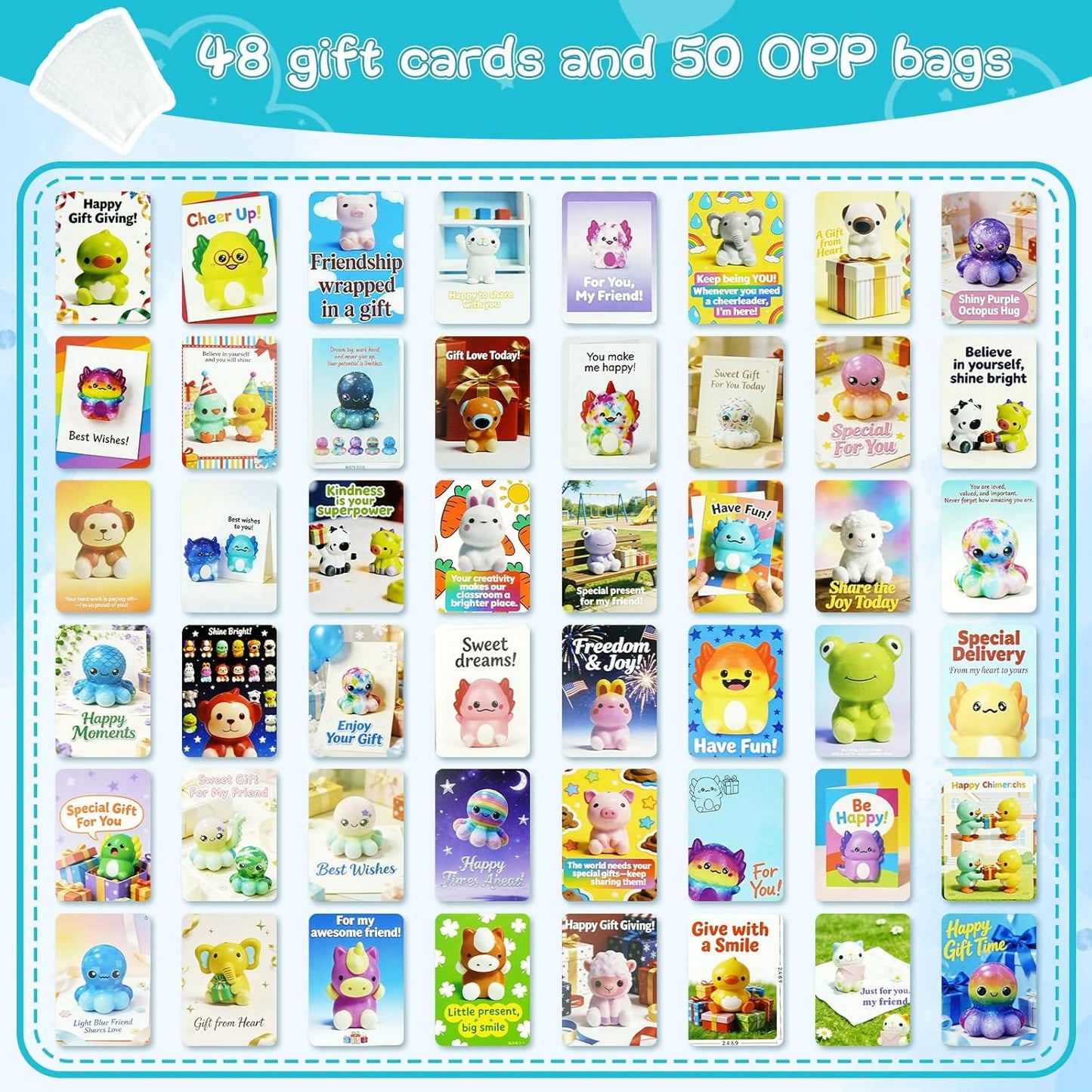 48-Pack Slow Squishy Toys Soft Stress Relief Fidgets Toys for Kids 4-12,Easter Egg Filling,Birthday Party Favors Birthday Goodie Bags Teacher Supplies Classroom Prizes (Animal, 48)