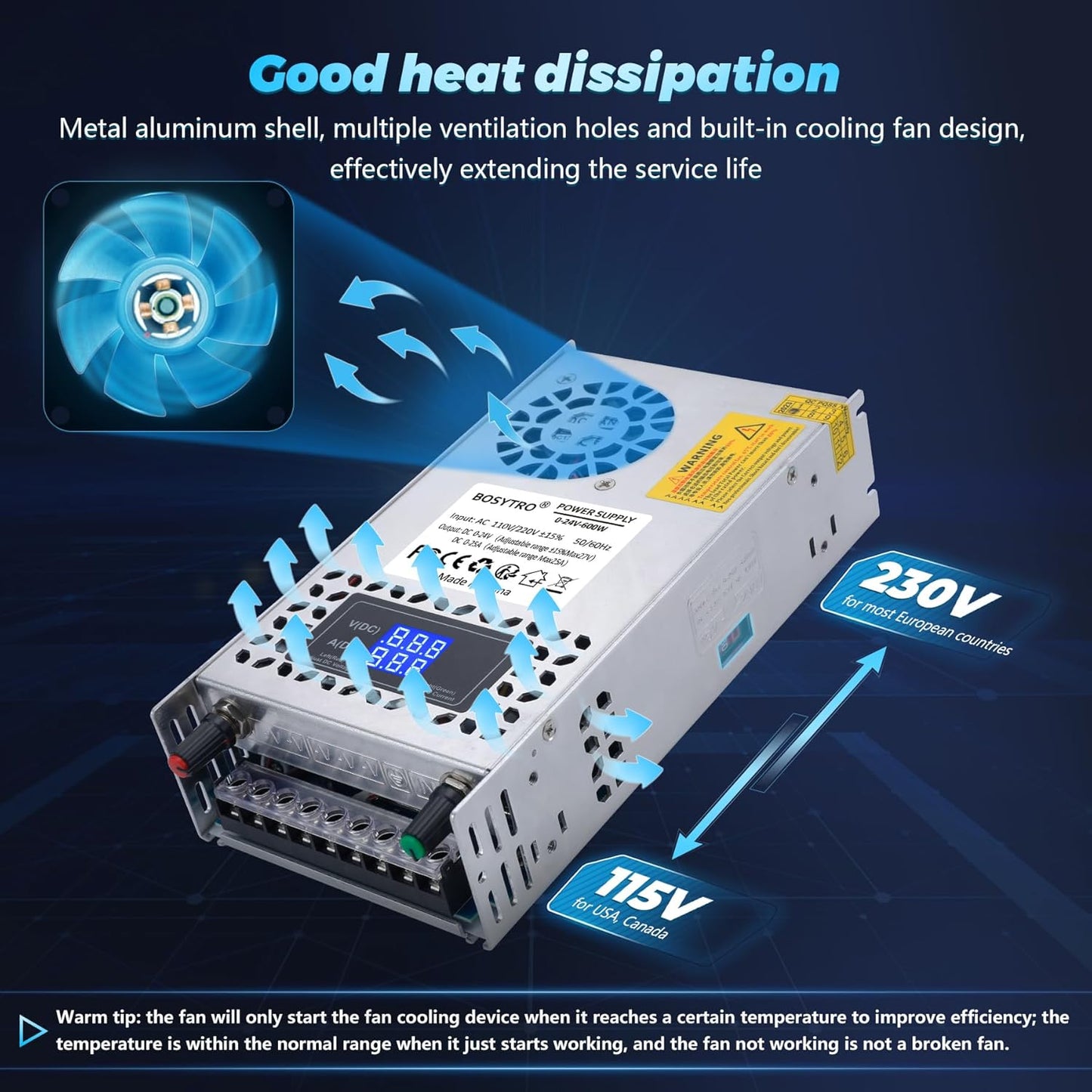 24V Adjustable dc Power Supply 600W,Switching Power Supply AC 110V/220V to DC 0-24V DC Converter with LED Digital Display, 5V 10V 12V 24V Buck Converter for 3D Printer,CCTV Computer Lab