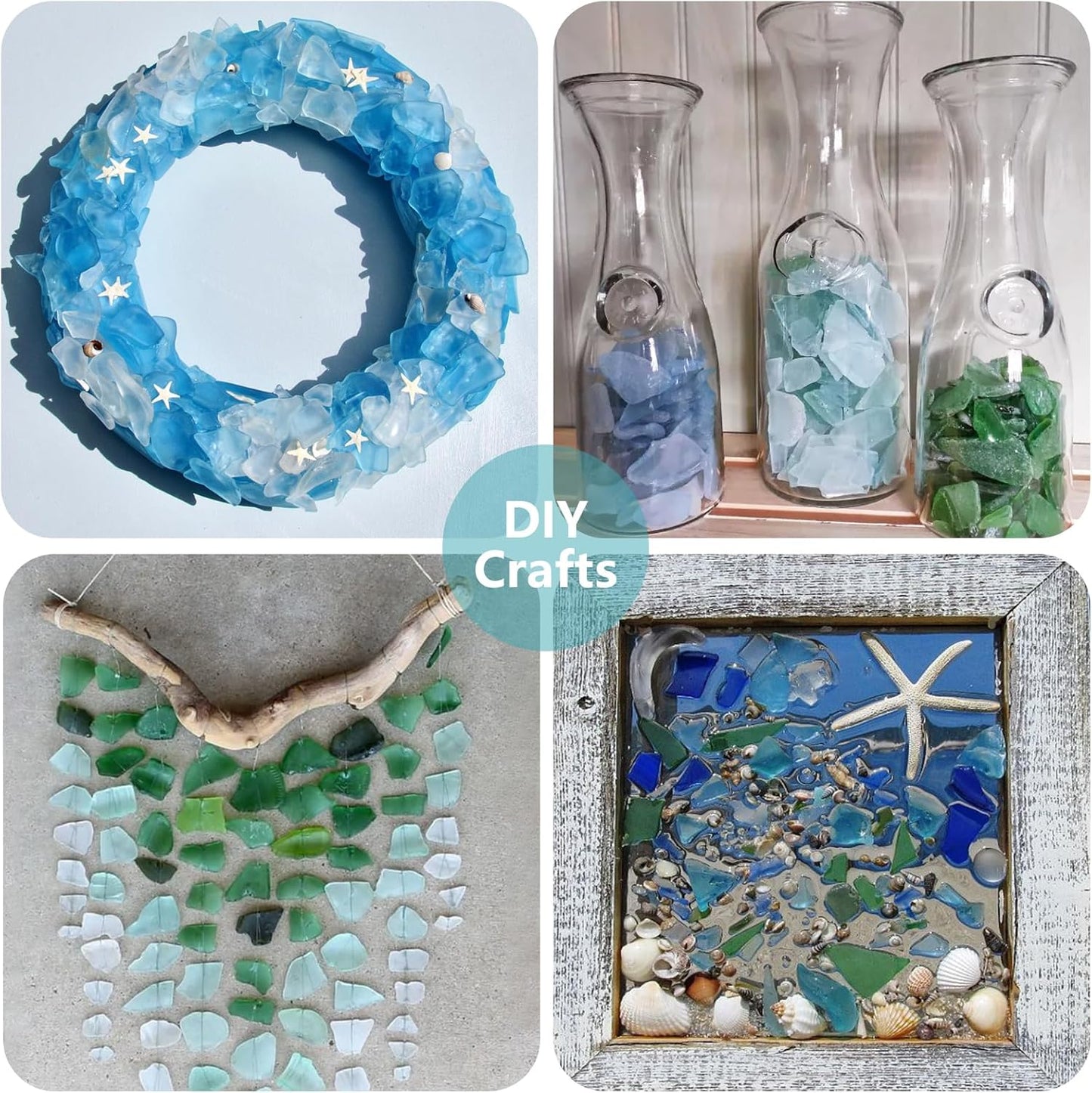 Sea Glass for Crafts - 14oz Frosted Seaglass Pieces - Vase Filler and Aquarium Ornament, DIY Craft Supplies for Art, Beach Weddings, and Home Decor (Blue, Aqua Green, White)