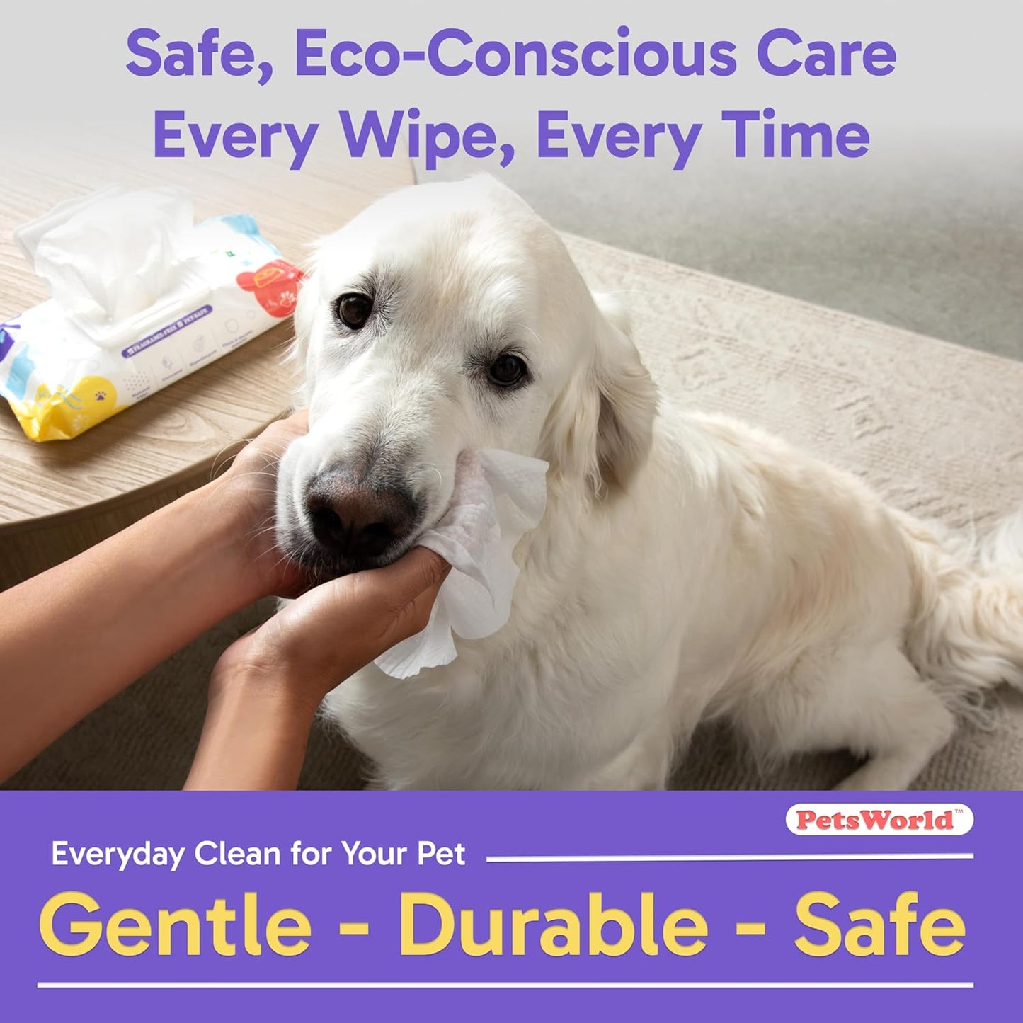 PETSWORLD 3-in-1 Pet Wipes | Hypoallergenic, Unscented & Biodegradable Grooming Wipes for Body, Paws & Butt | Thick, Durable, Daily Use Pet Cleaning Wipes (600 Count)