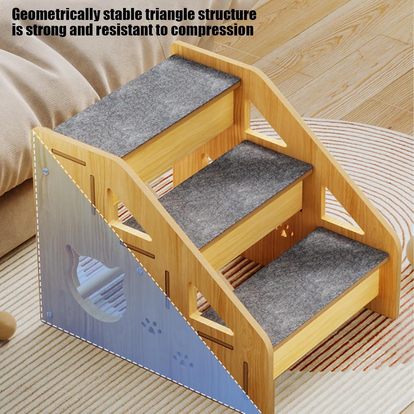TimberTrot Pro - Dog Steps | Wooden Non-Slip Pet Ladder | 3-Step Cat Stairs for Couch, Sofa, and Bed | for Small Elderly Puppy and Kittens | Apartment Friendly