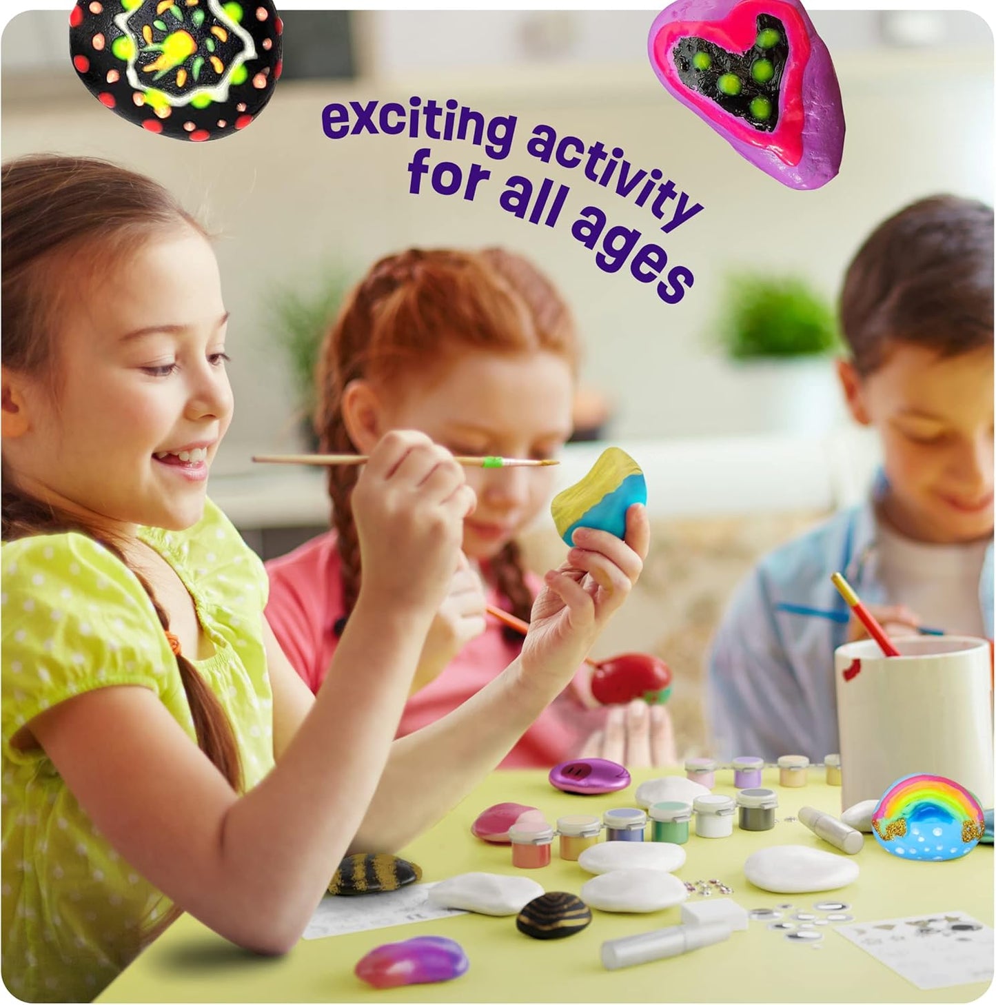 Dan&Darci Kids Rock Painting Kit - Glow in The Dark - Easter Gifts Arts & Crafts for Boys and Girls Ages 6-12 - Craft Activities Kits - Creative Art Toys for 6, 7, 8, 9, 10, 11 & 12 Year Old Kid