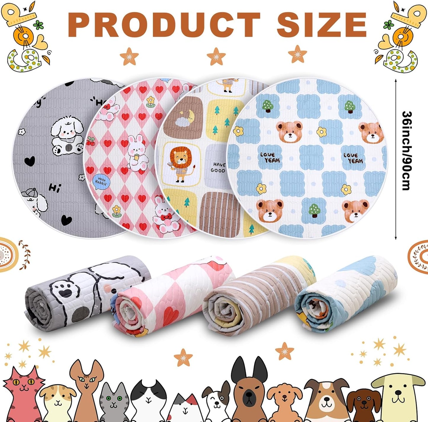 4 Pack Whelping Pads for Dogs,Waterproof Round Whelping Pads Reusable Pet Pee Pads Washable Puppy Training Pad Whelping Floor Pad Whelping Box Supplies for Dogs (36in,Round), 48in