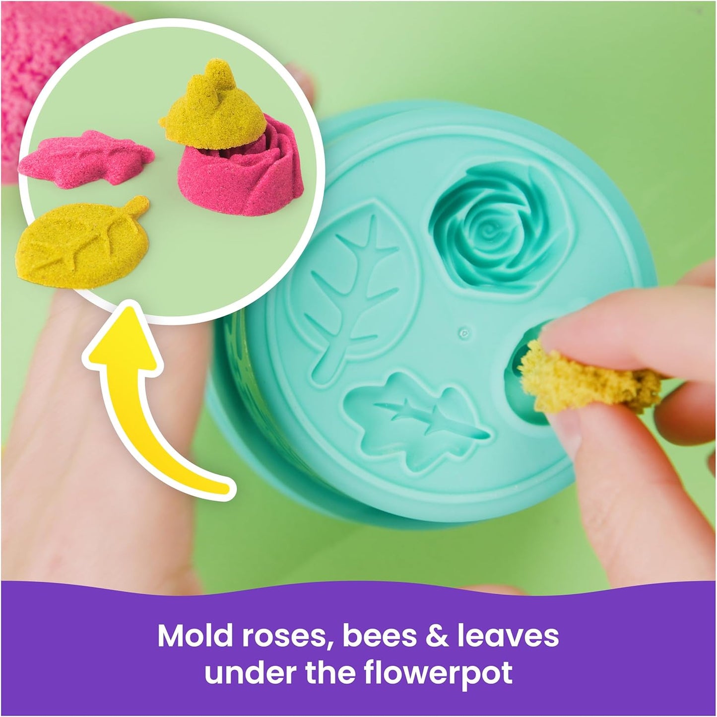 Kinetic Sand, SquishBlossom Blooming Flower, Easter Basket Stuffers, Includes 8oz Neon Yellow & Pink Moldable Play Sand, Pot & Molds, Sensory Toys for Kids