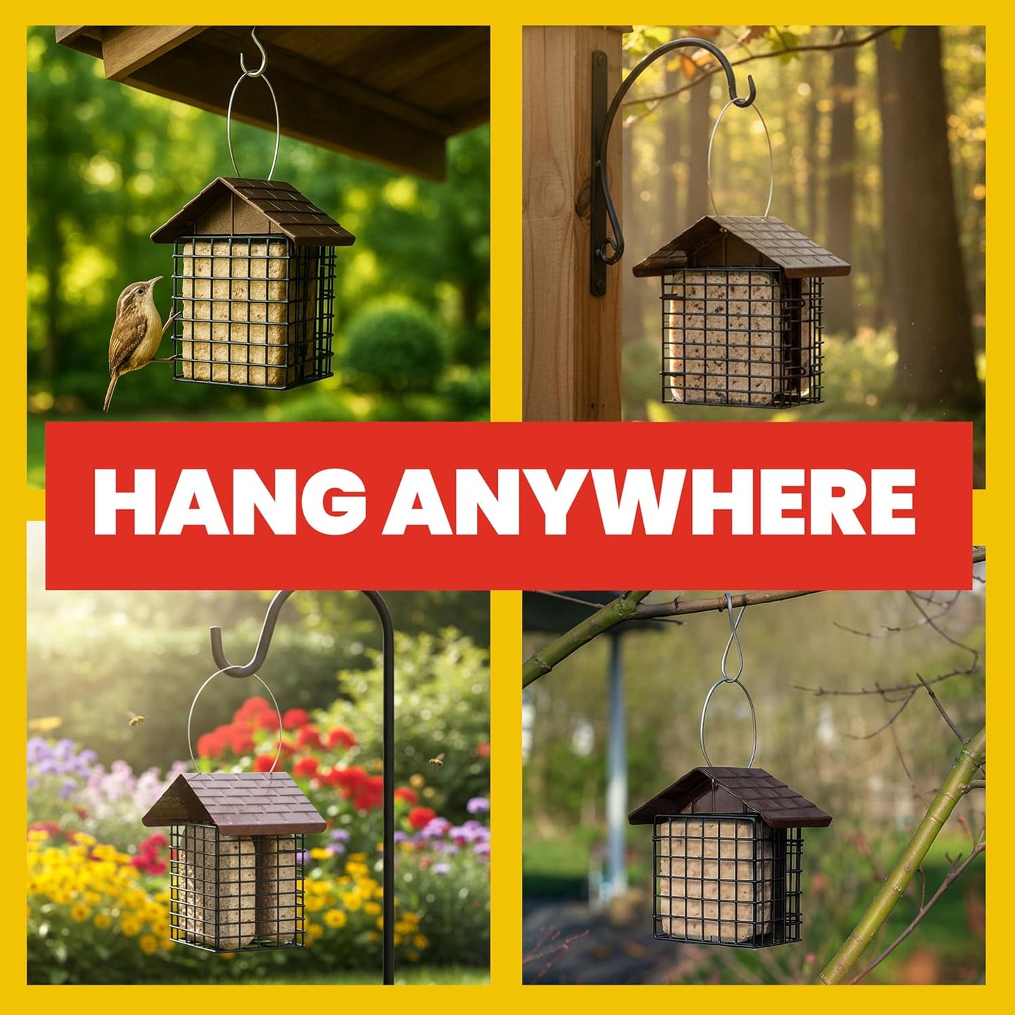 More Birds Double Suet Feeder with Weather Guard, 6.5" L X 4.25" W X 7.25" H, Brown