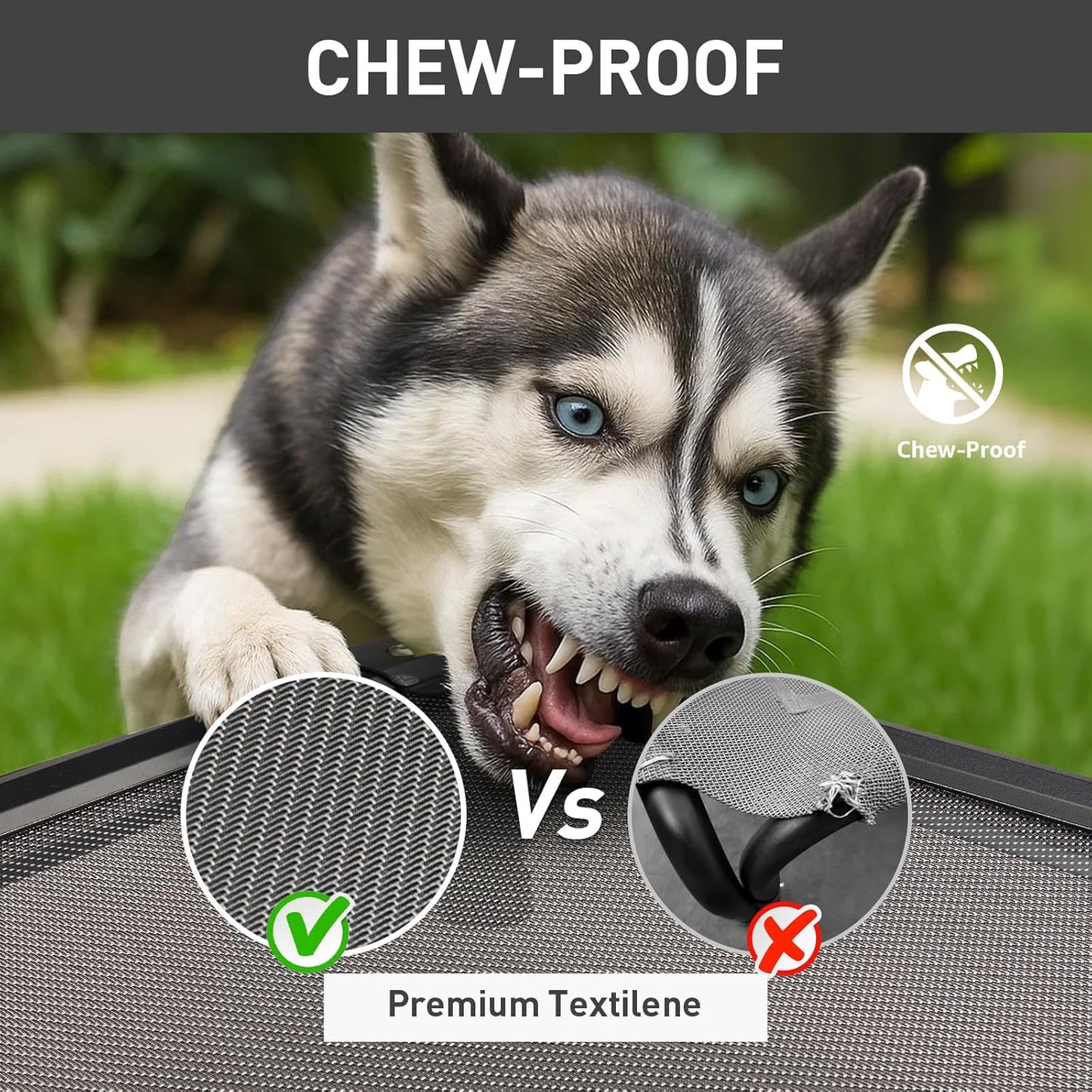 Sytopia 47'' Indestructible Outdoor Elevated Dog Bed for Large Dogs, Chew-Proof Pet Camping Raised Cot with Breathable Mesh - Durable Frame, Cooling Hammock Bed, Non-Slip Feet, Waterproof, Easy Clean