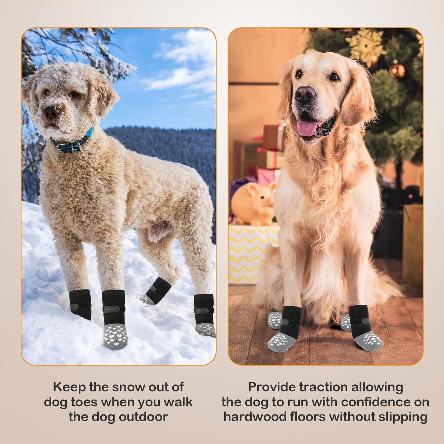 Non-Slip Dog Socks Prevent Licking Paws,Grippy Socks for Senior Dog Walk on Hardwood Floor,Paw Protectors,Black 2 Pairs,XS