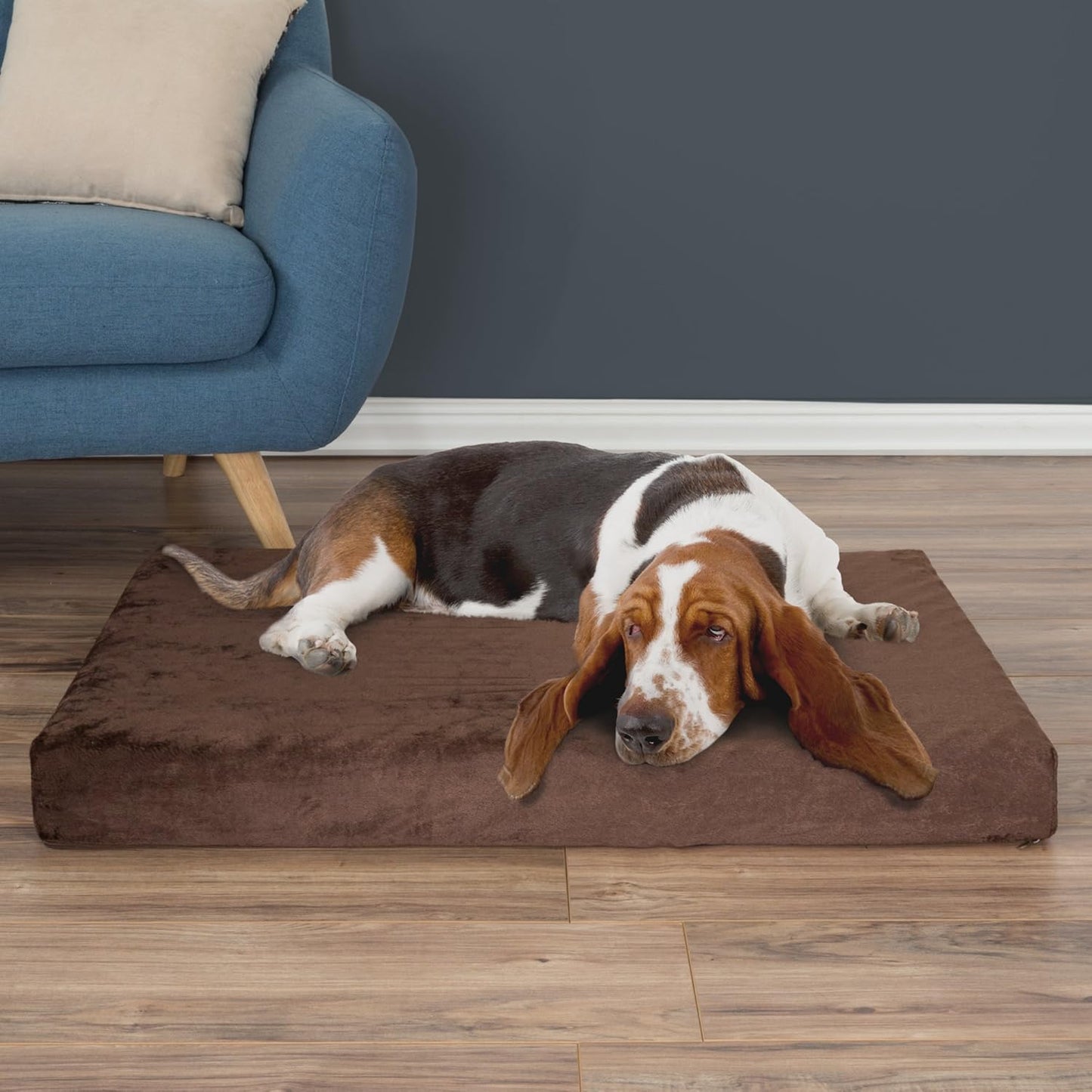 PETMAKER 2-Layer Orthopedic Memory Foam Dog Bed - Machine Washable Cover, 37 x 24, Up to 65lbs, Brown